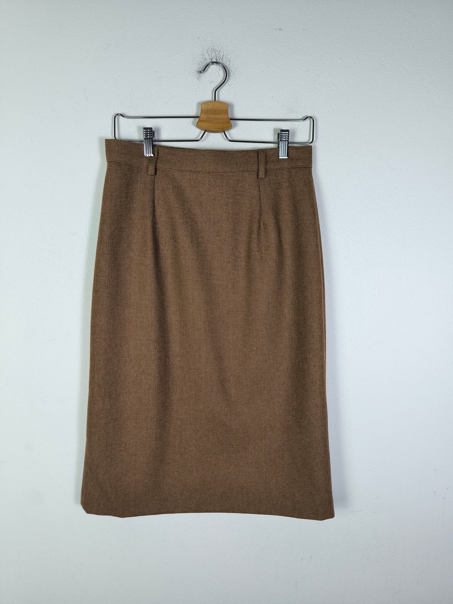 Gonna vintage in lana in piccolo quadretto marrone tg M