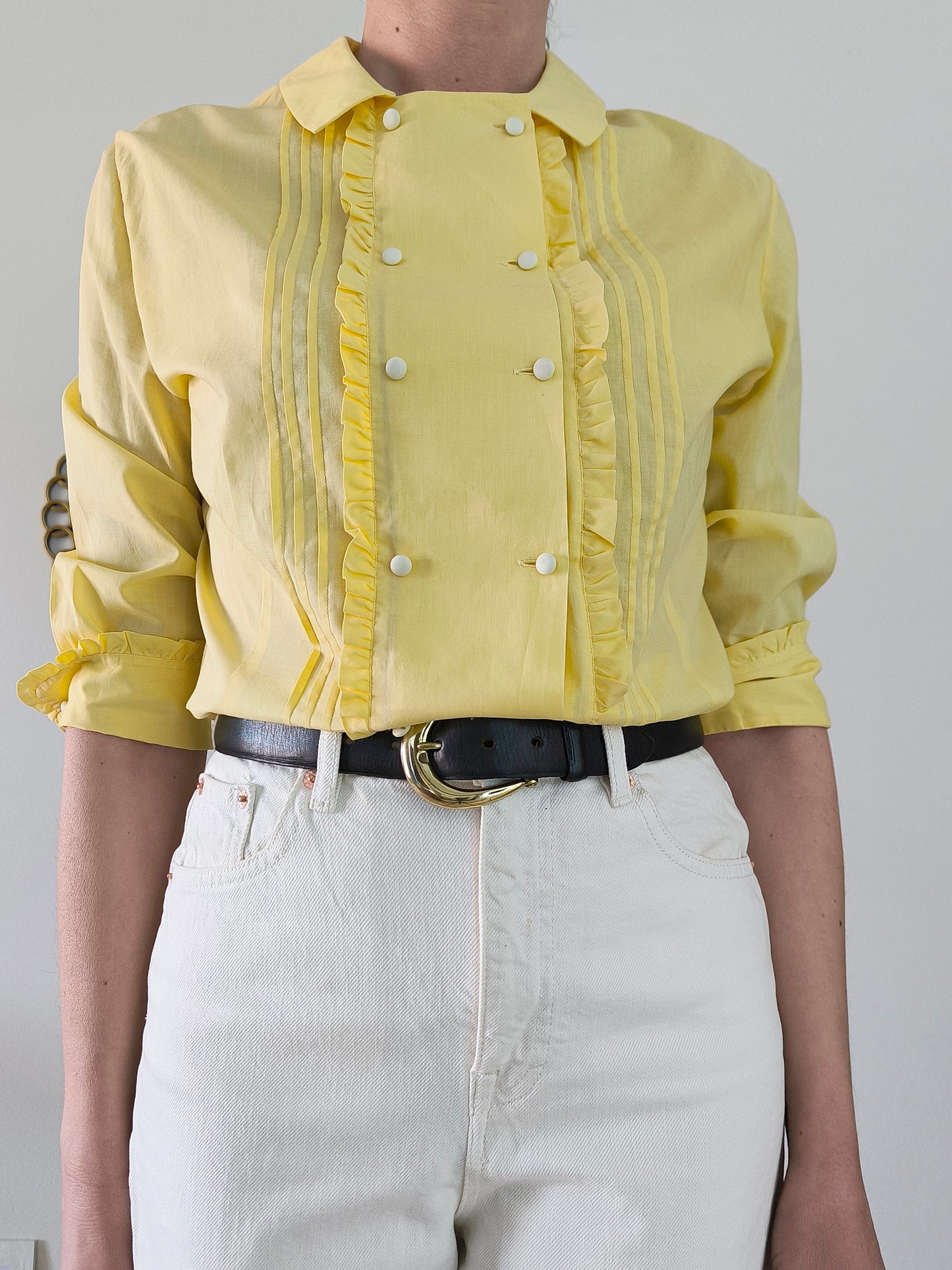 Camicia 1950's in cotone giallo crema tg S