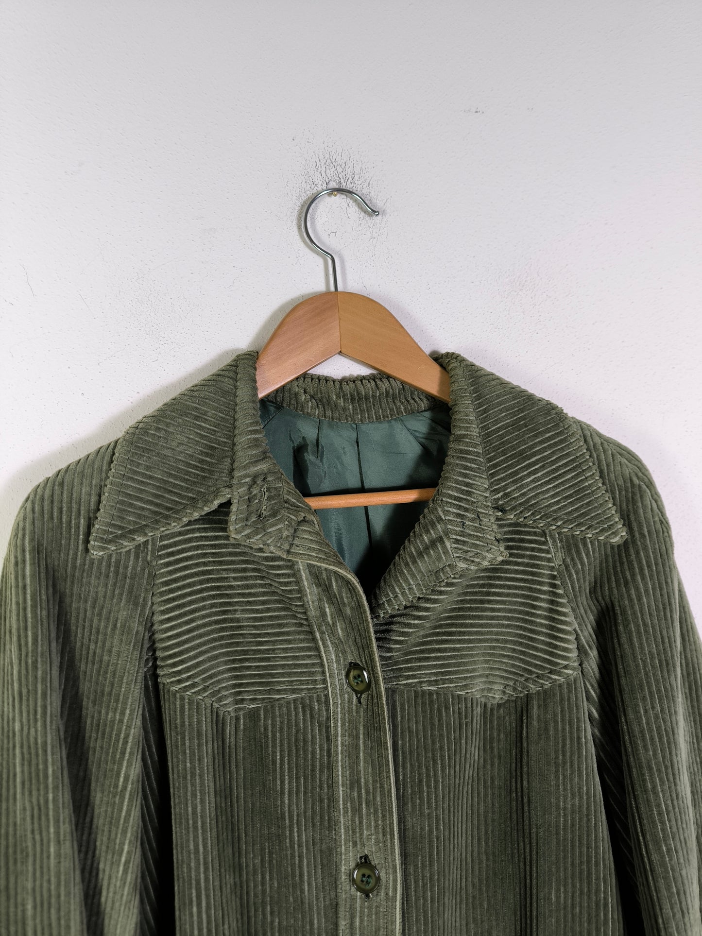 Trench / soprabito 1970s in velluto a coste verde tg M