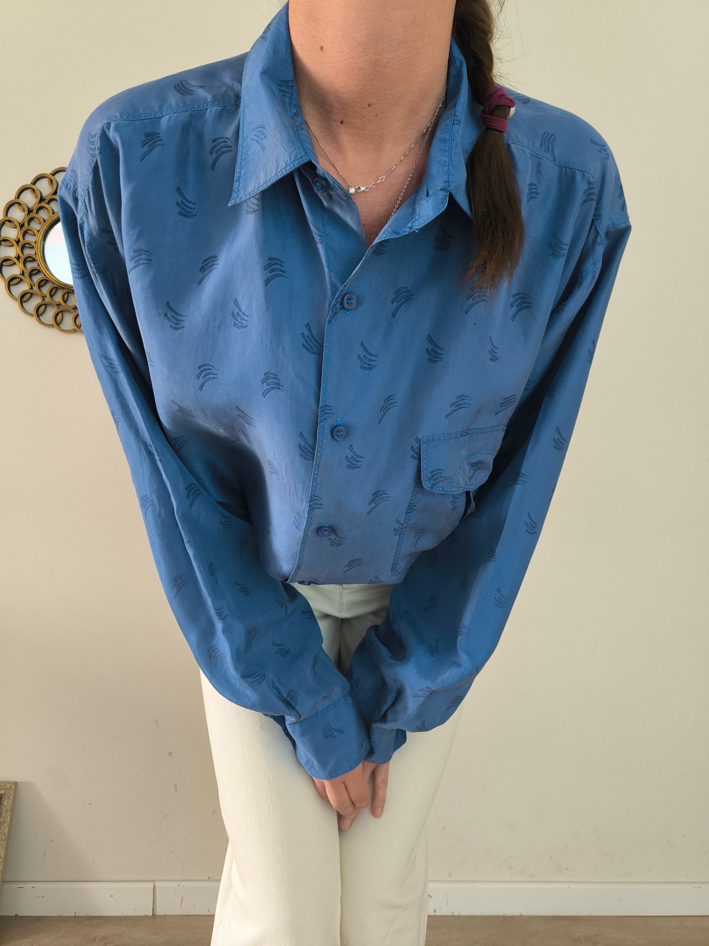 Papillon, camicia pura seta vintage blu
