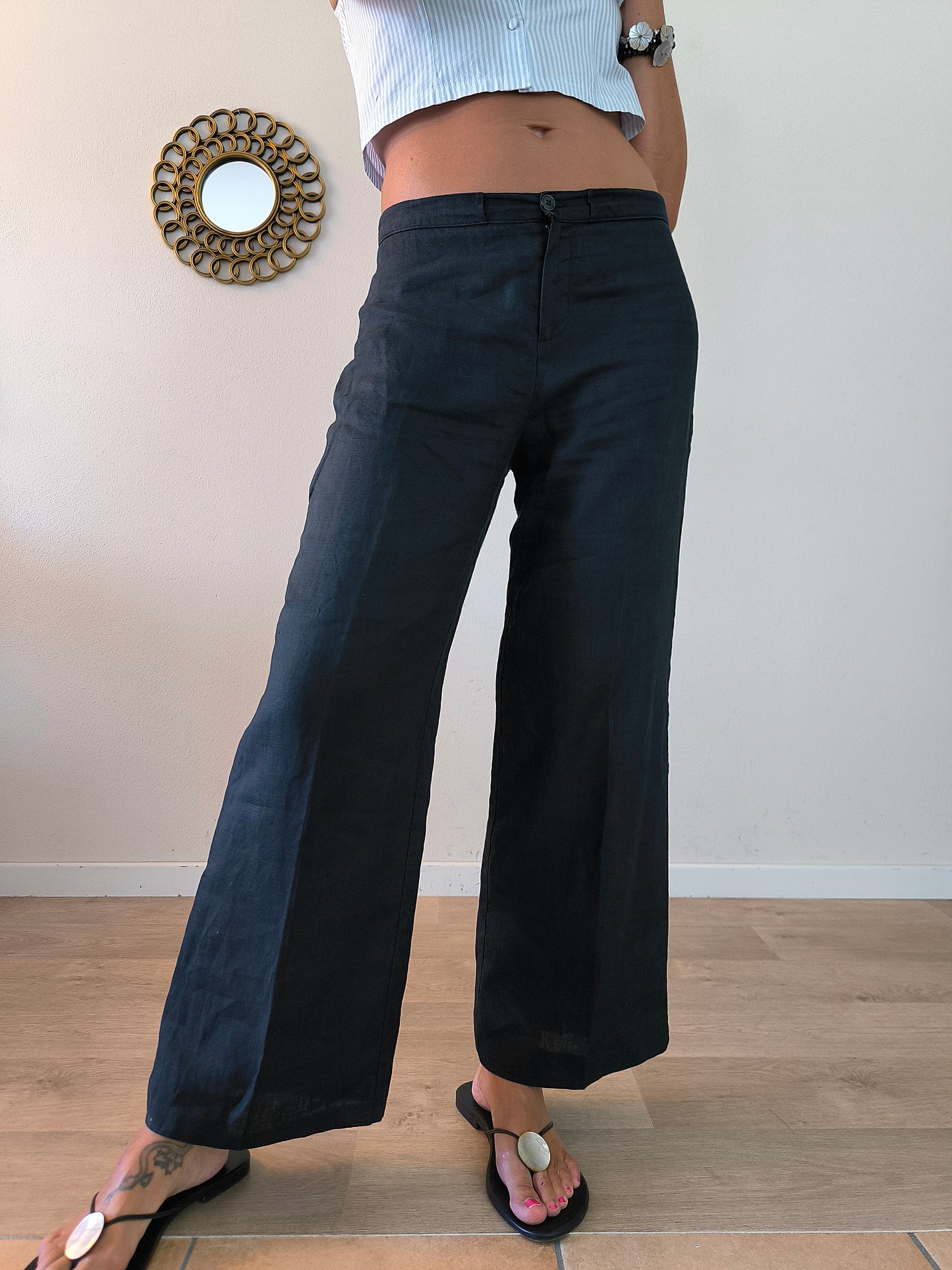 Pantalone Niama in puro lino nero