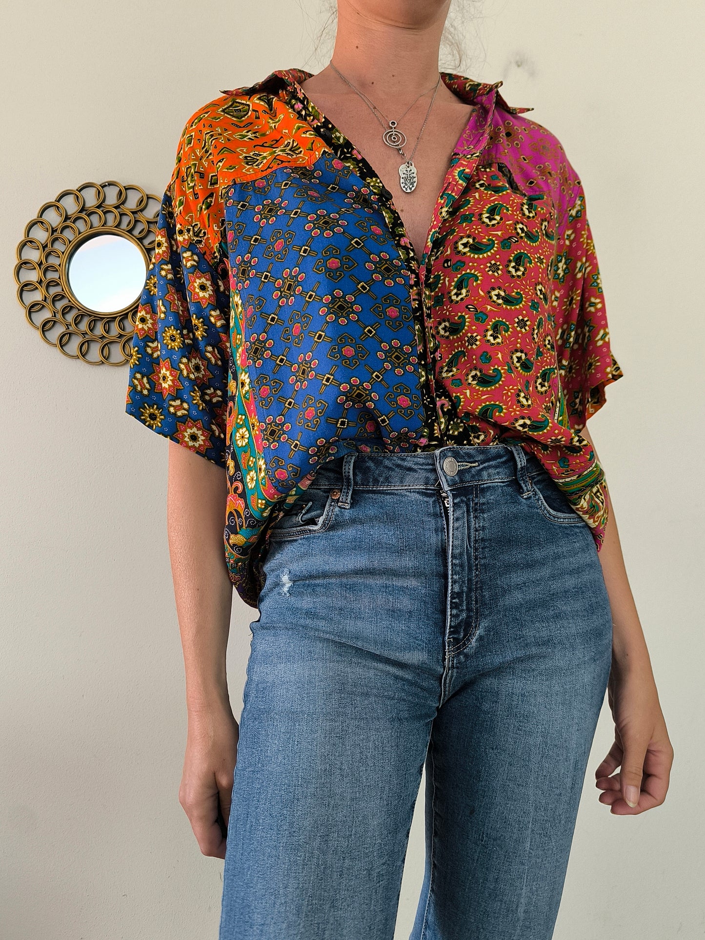 Camicia indonesiana unisex in cotone multicolore One size
