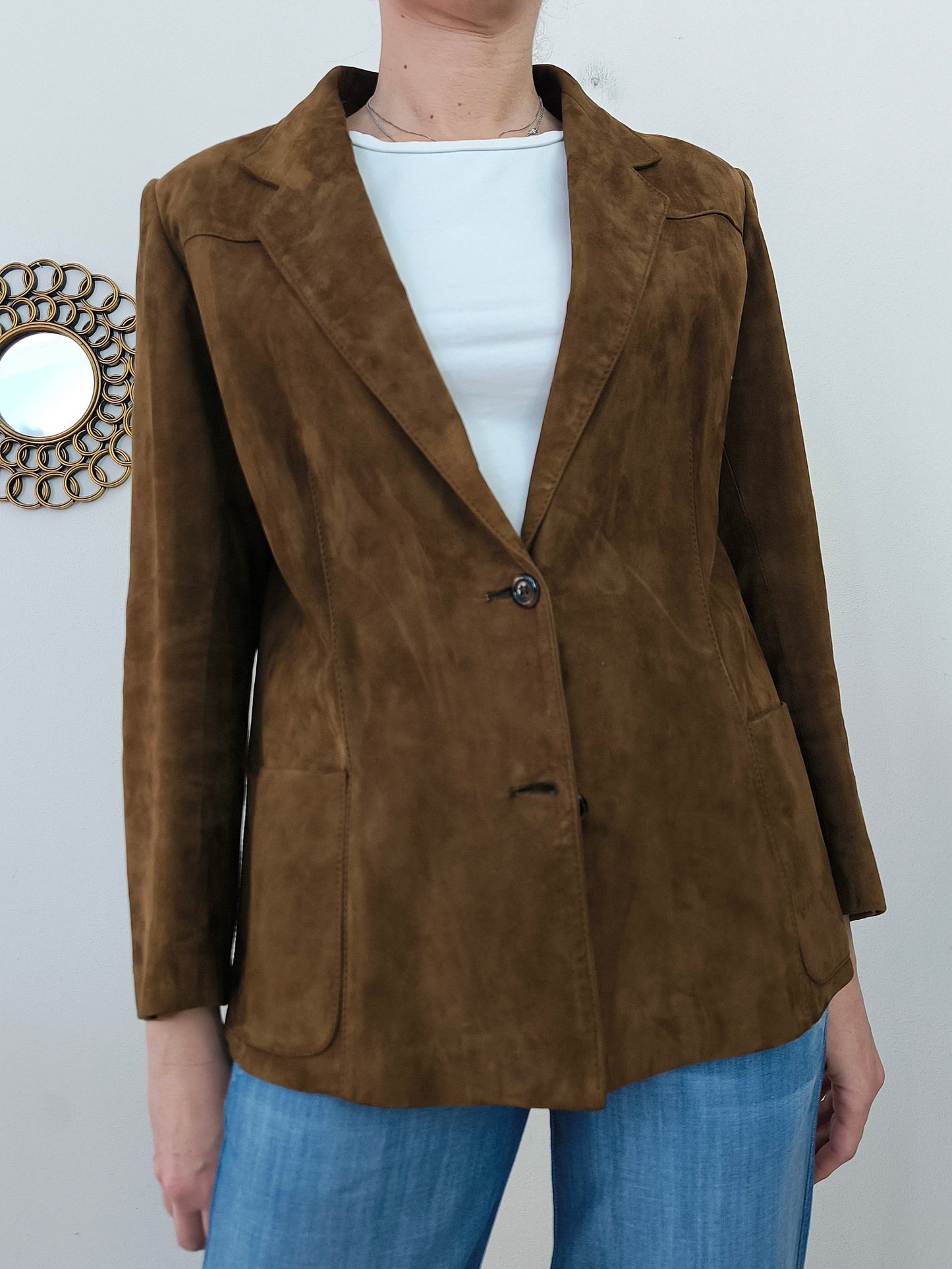 Blazer in pelle scamosciata marrone