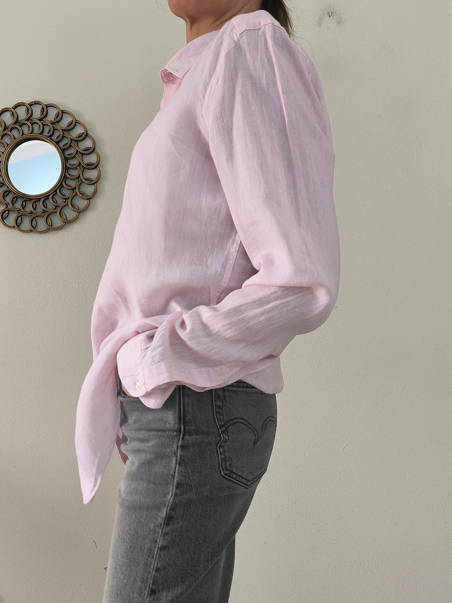 Camicia maschile unisex in lino rosa Rosso Malaspino