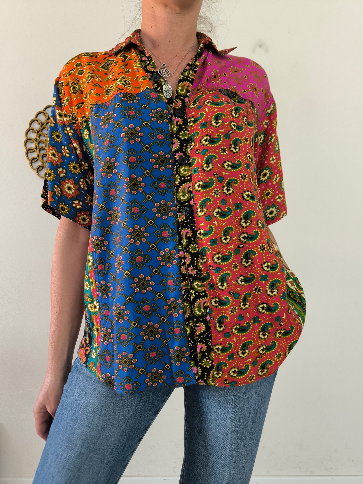 Camicia indonesiana unisex in cotone multicolore One size