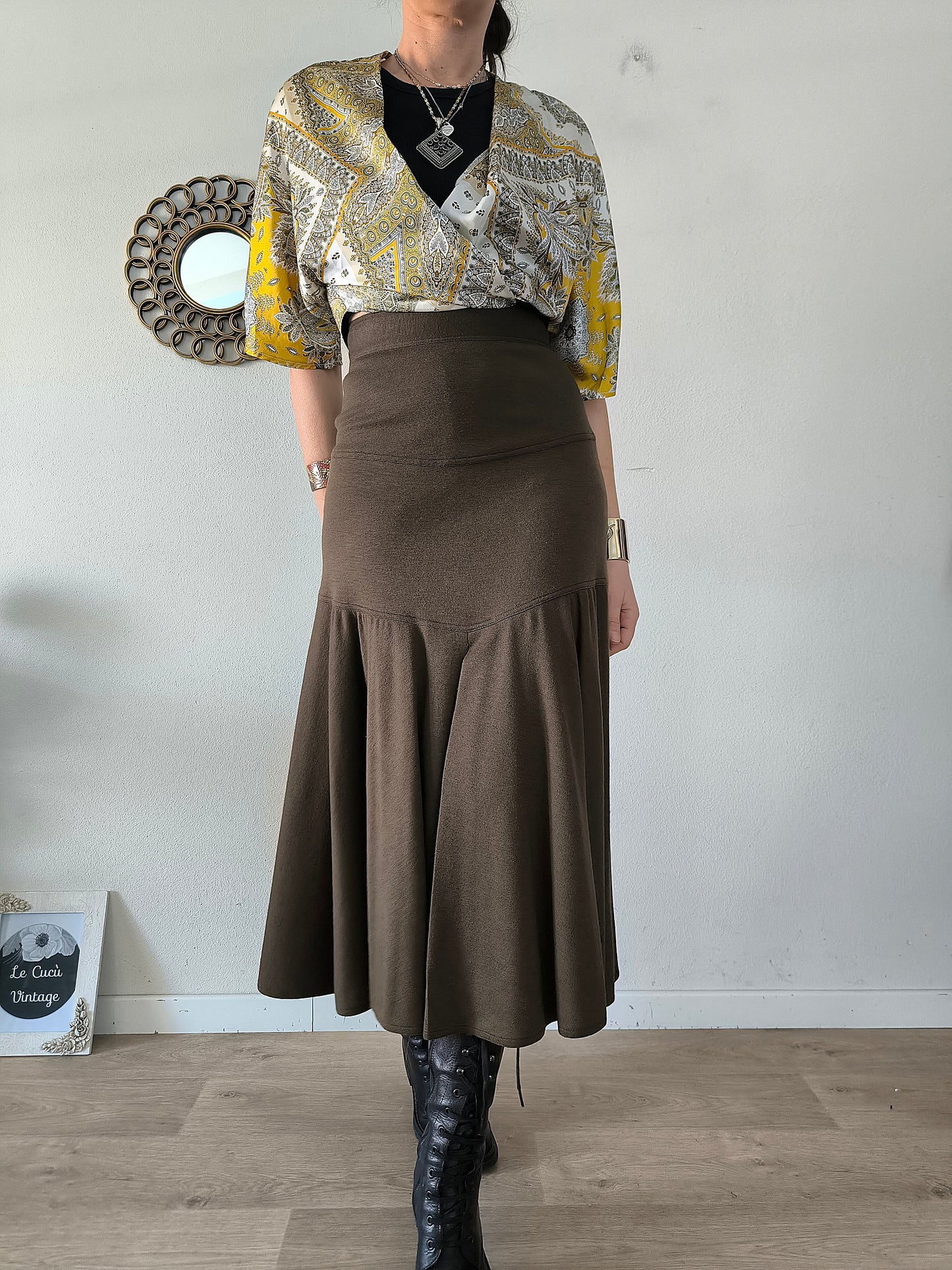 Gonna vintage in lana marrone