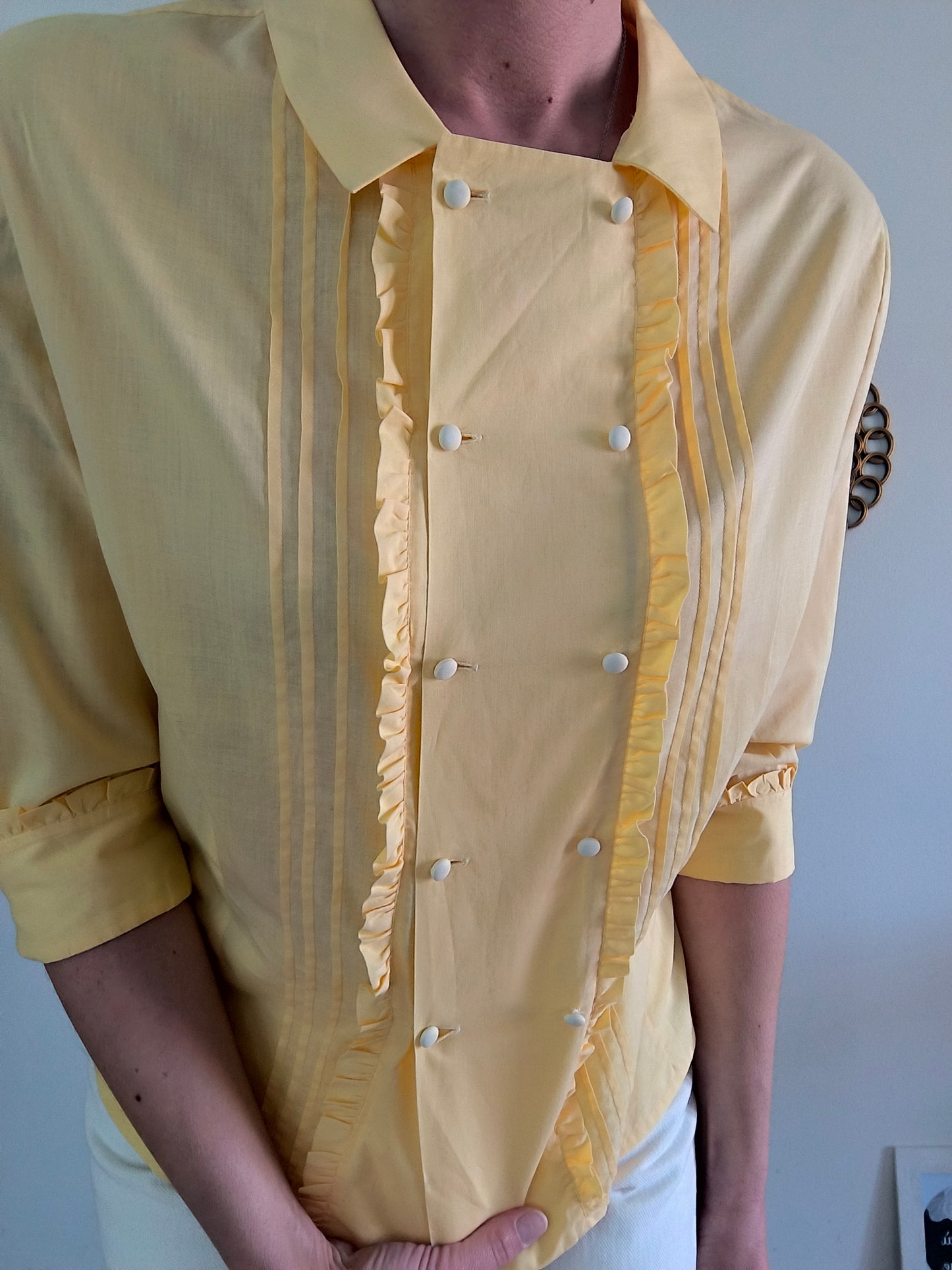 Camicia 1950's in cotone giallo crema tg S