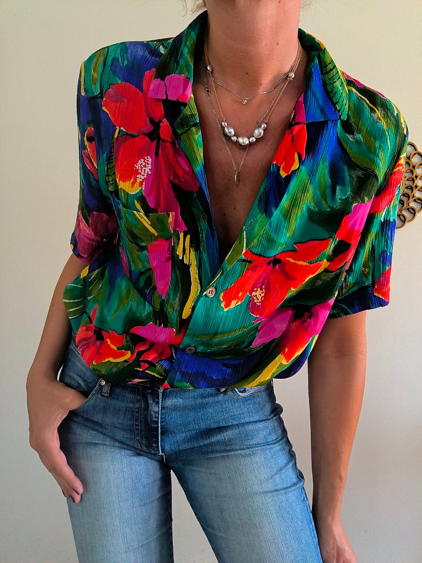 Camicia hawaiana in cotone arricciato unisex