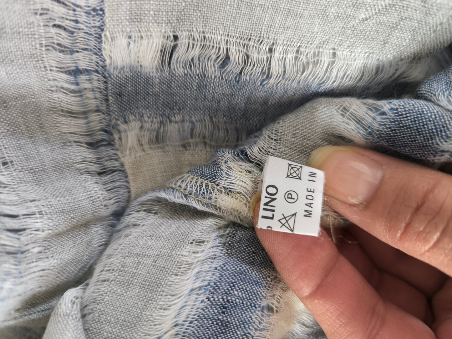 Blusa in lino a righe bianco/azzurro