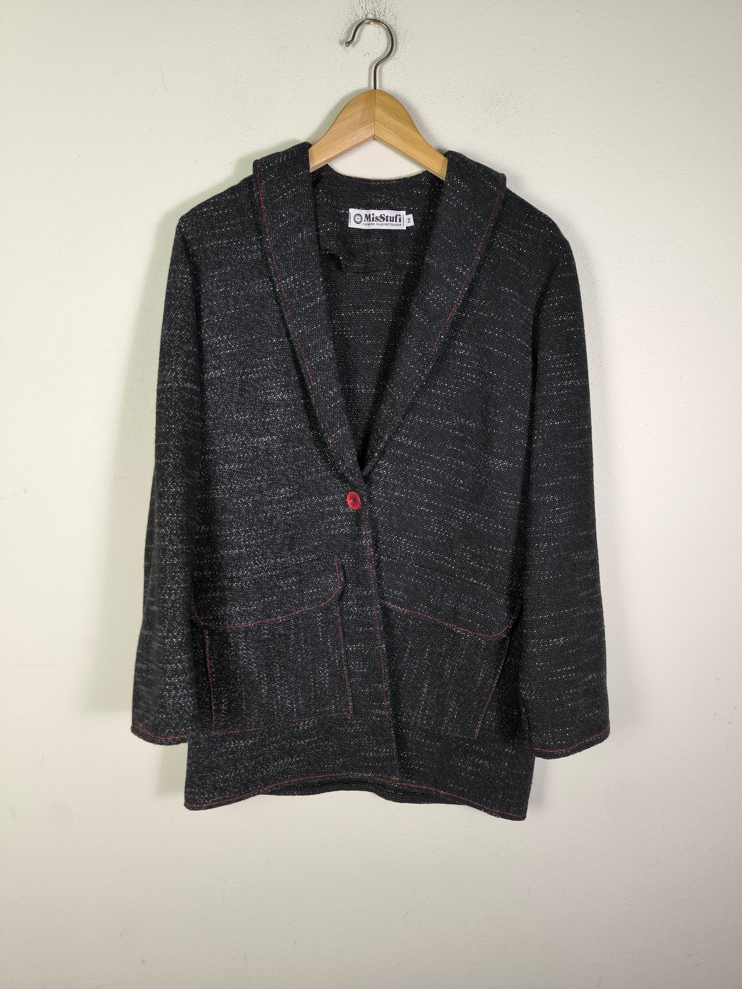 Blazer morbido antracite con cuciture in rosso