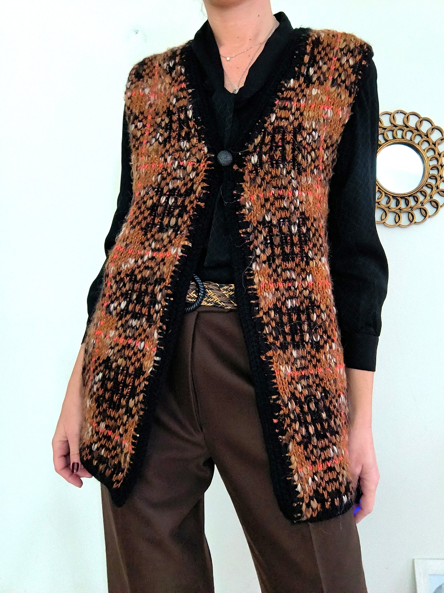 Gilet handknitted melange marrone