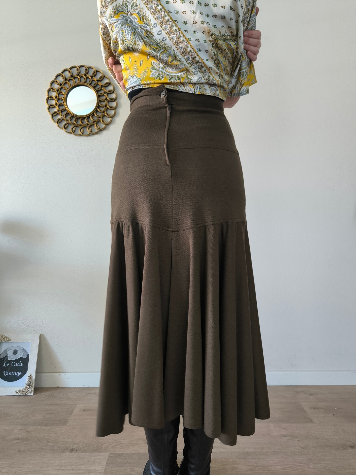 Gonna vintage in lana marrone
