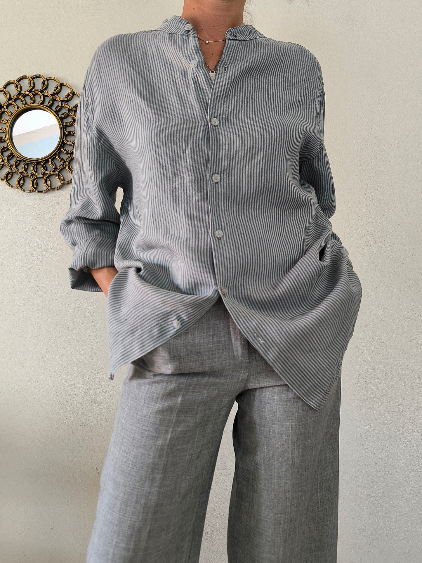 Camicia unisex in lino grigio