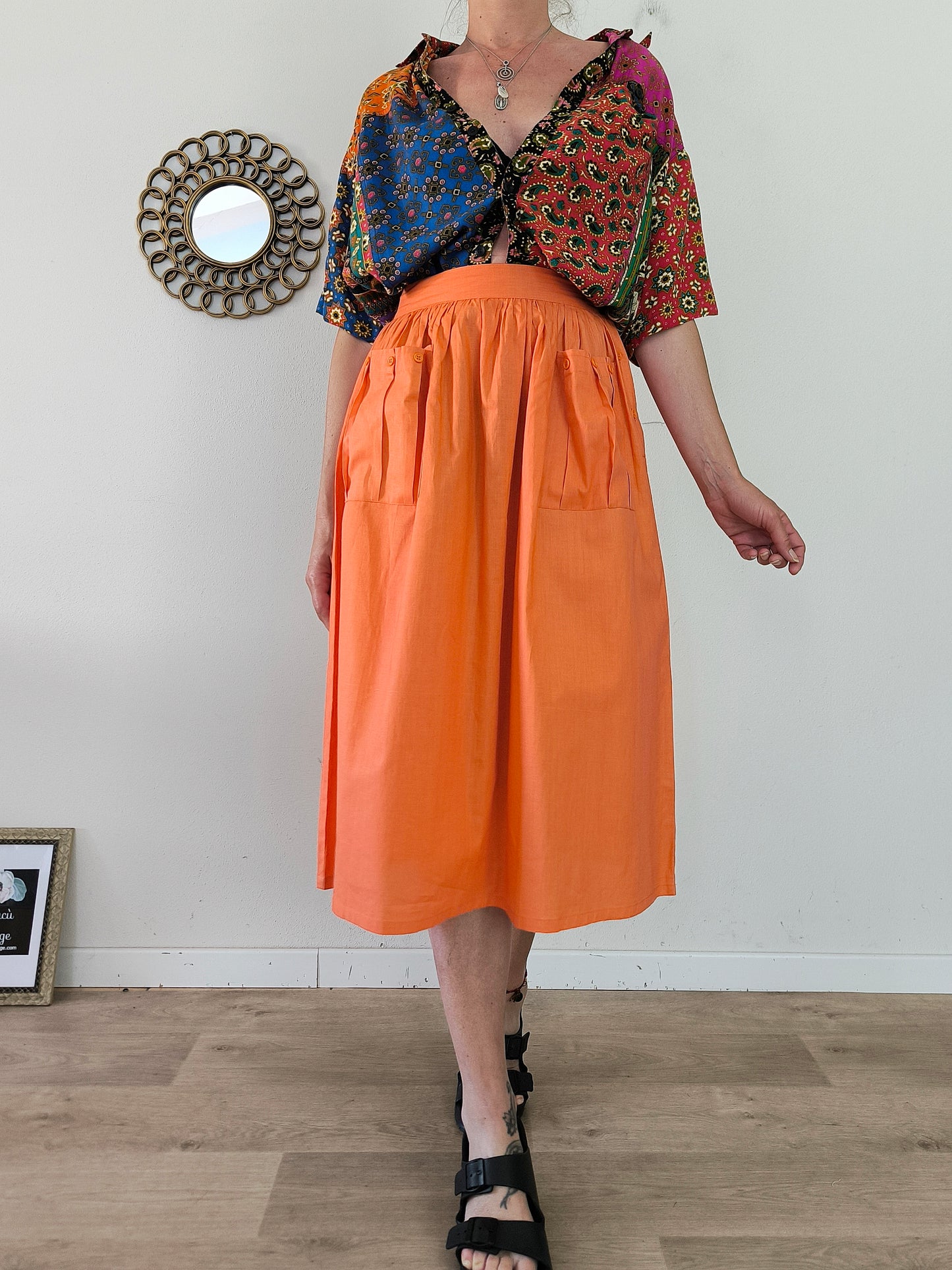 Gonna vintage in cotone arancione