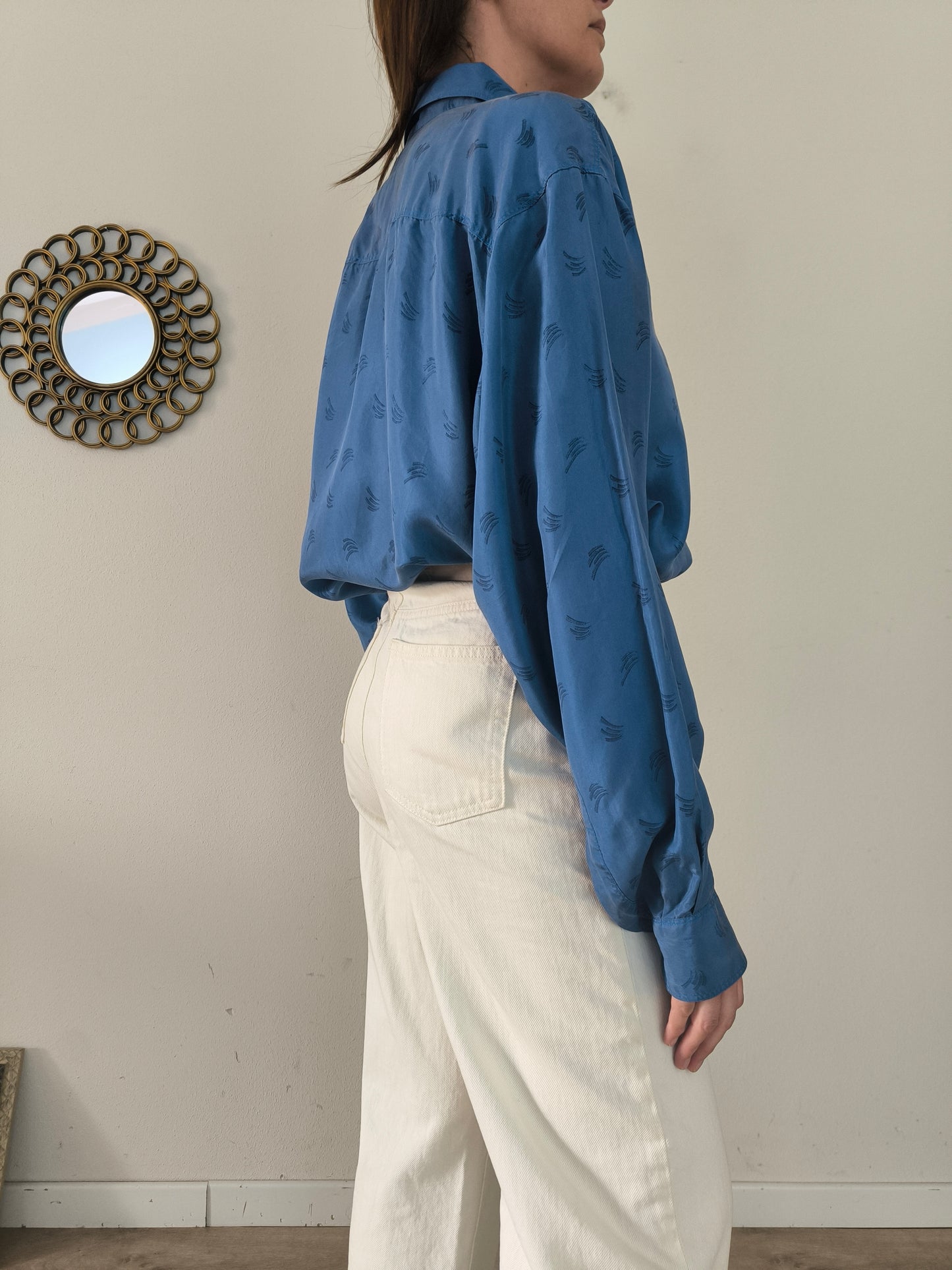 Papillon, camicia pura seta vintage blu