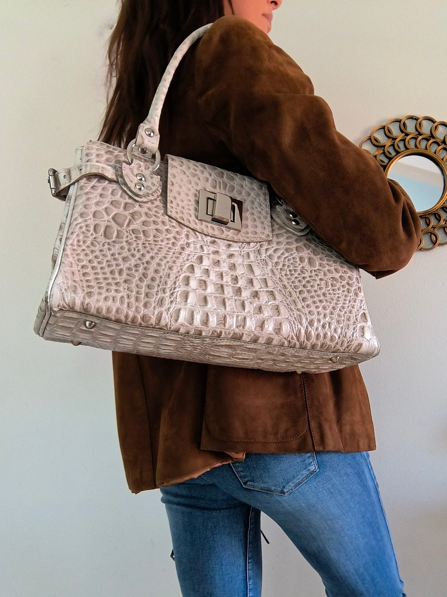 Borsa tote vera pelle ghiaccio