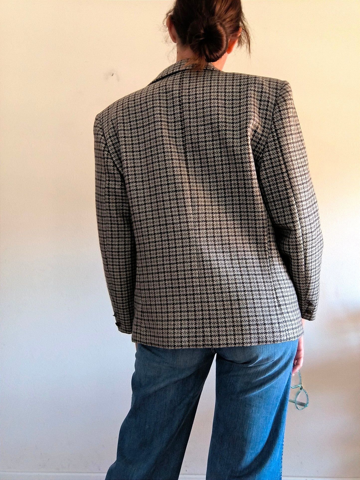 Blazer pura lana vergine piedi poule grigio/marrone tg M