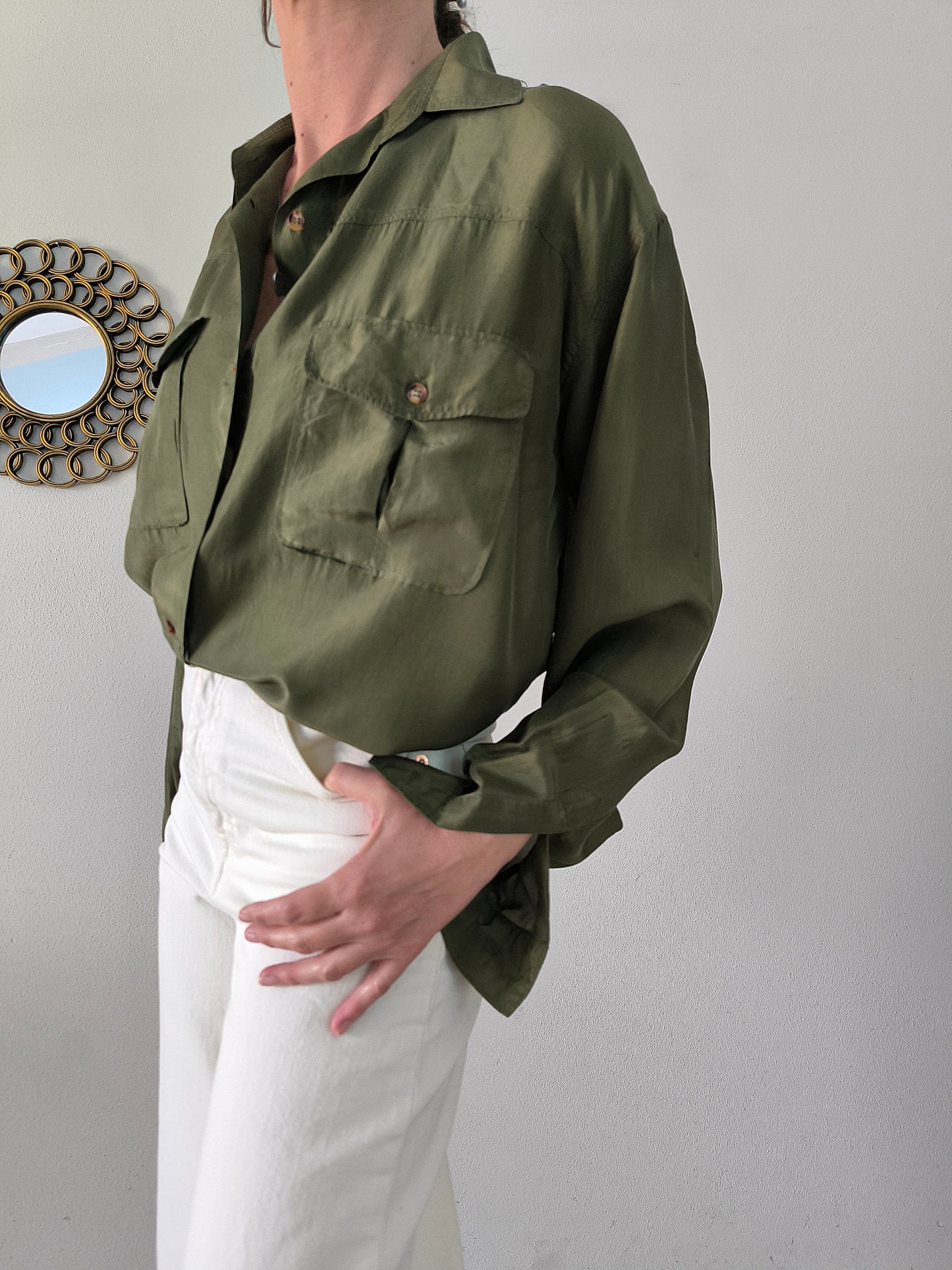 Camicia pura seta kaki