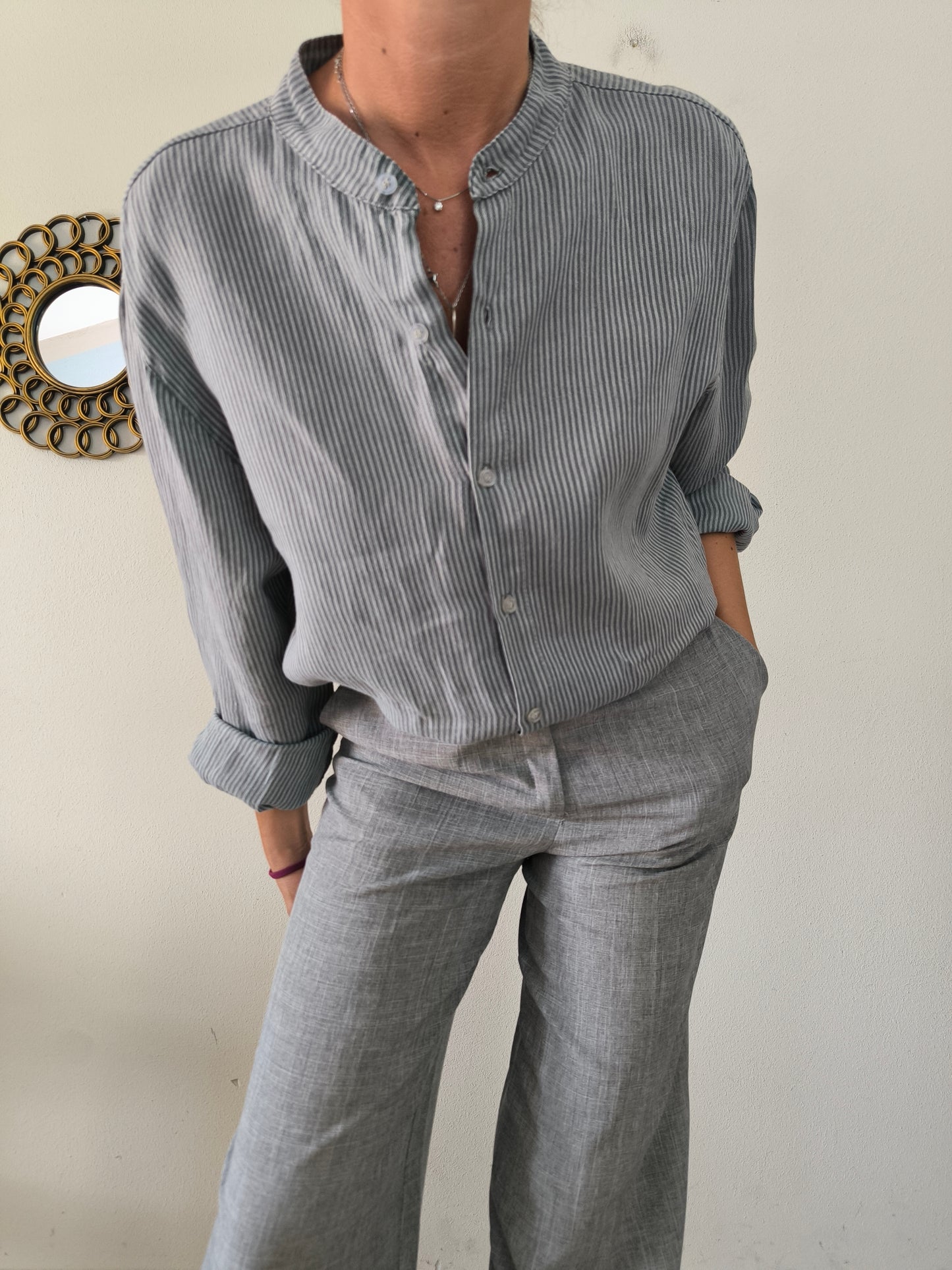 Camicia unisex in lino grigio