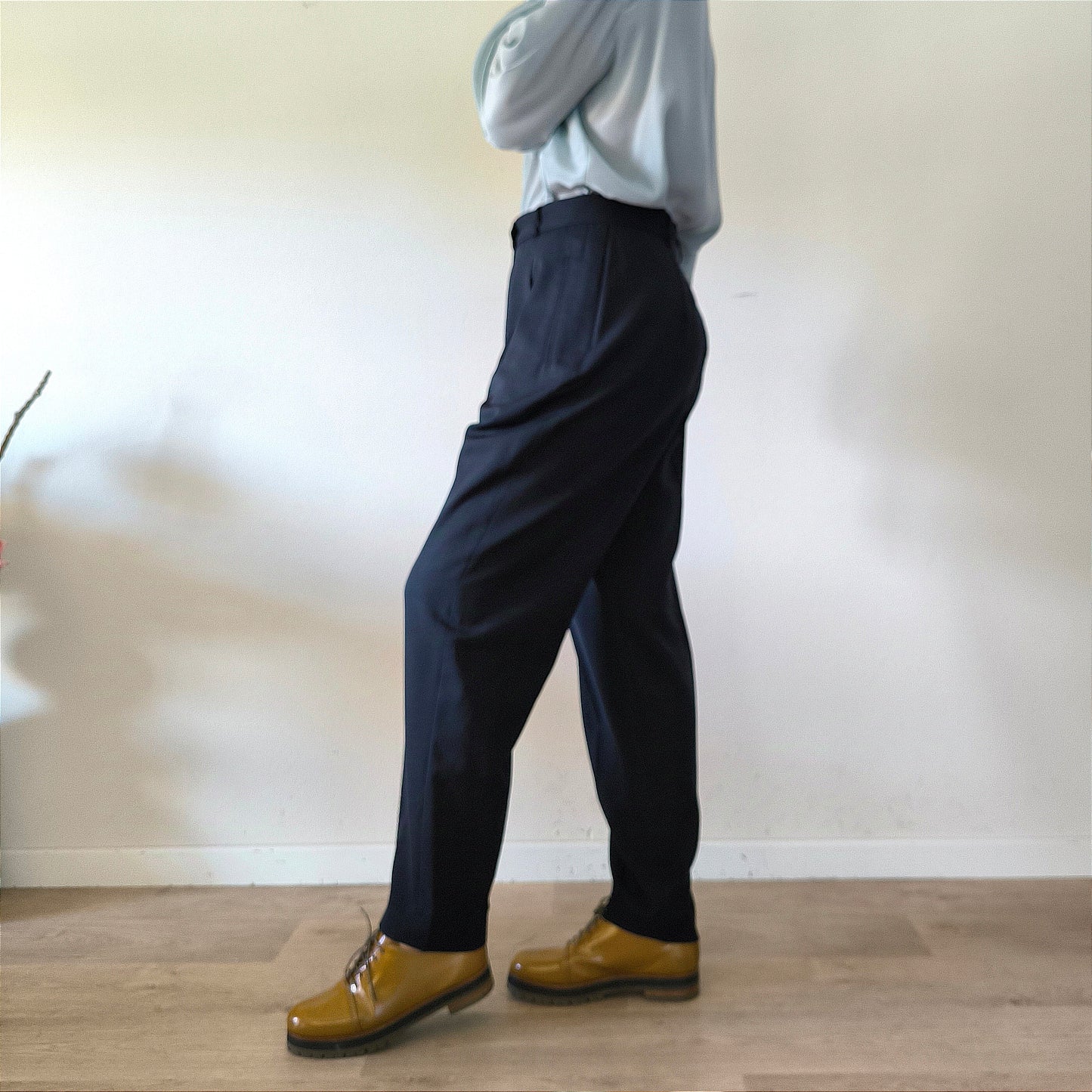 Pantalone vintage pura lana blu navy tg 48