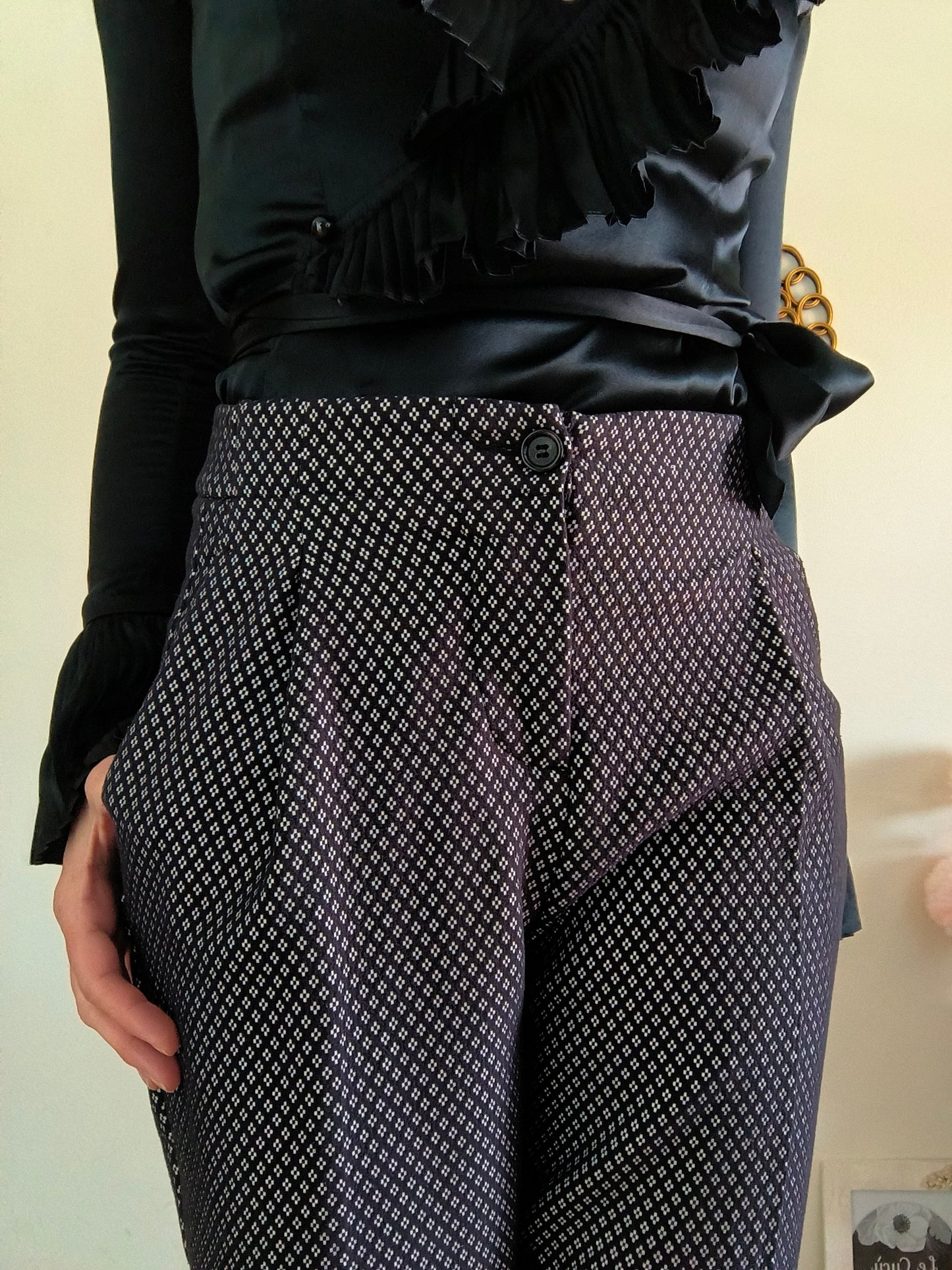 Pantalone Benetton nero con piccola fantasia tg S