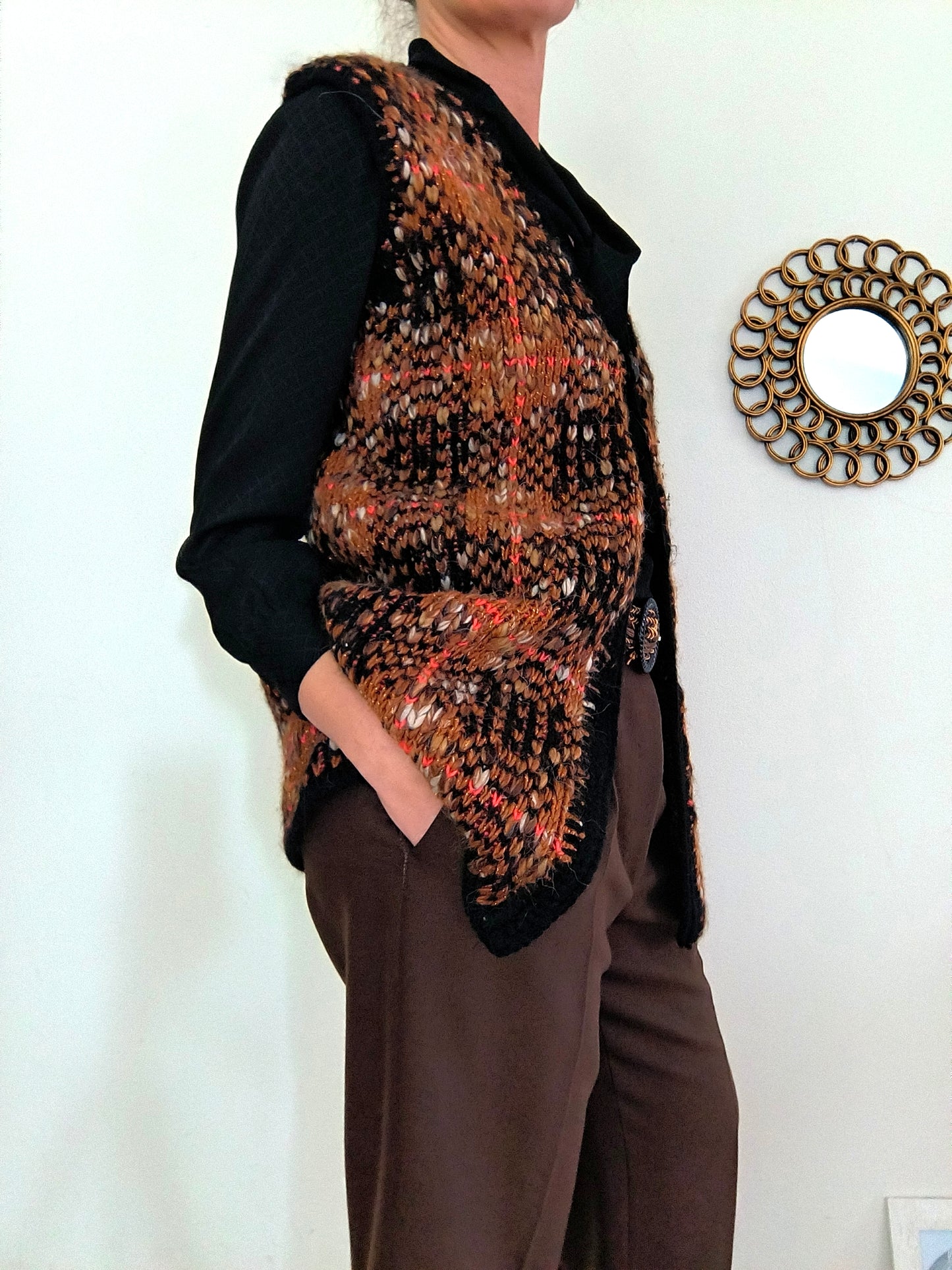 Gilet handknitted melange marrone