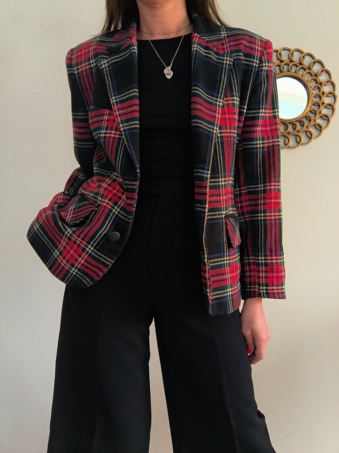 Blazer in tartan rosso/nero tg M