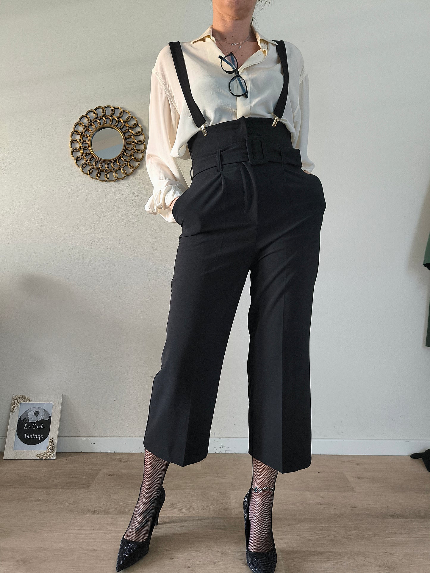 Pantalone Vicolo nero tg M con bretelle removibili