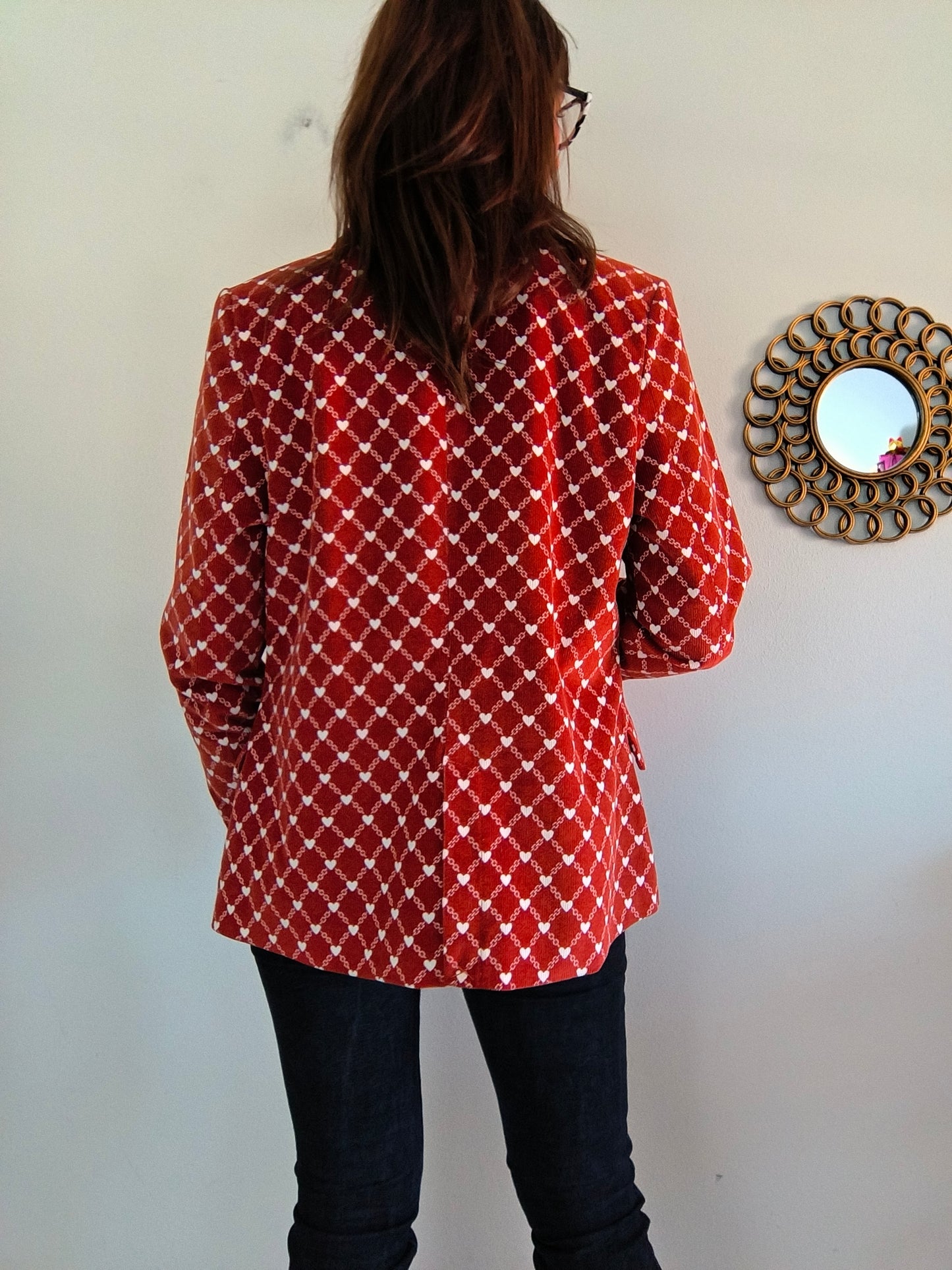 Blazer mattone in velluto a coste con cuoricini Tg L