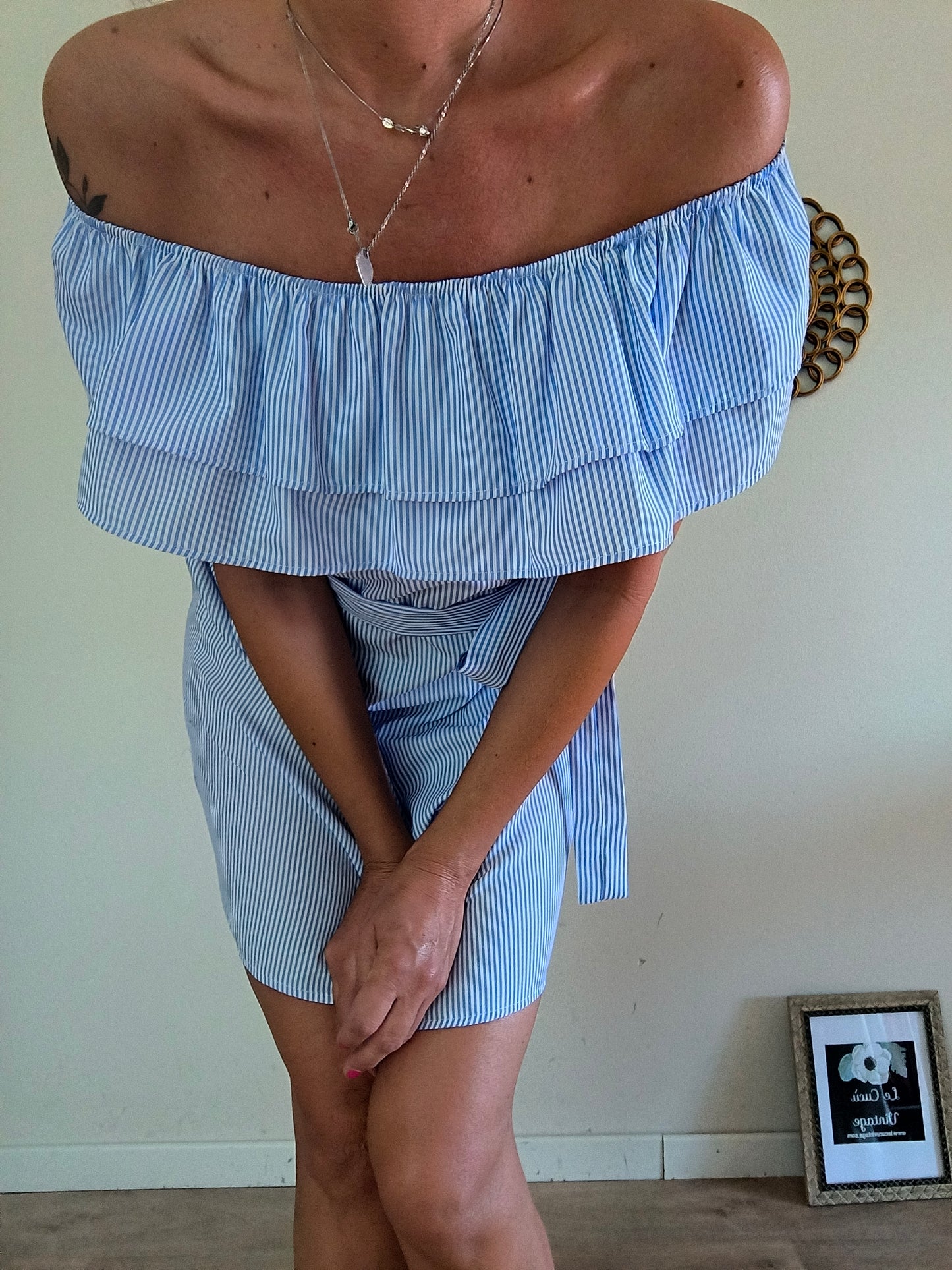 Abito estivo in cotone a righe bianco/blu
