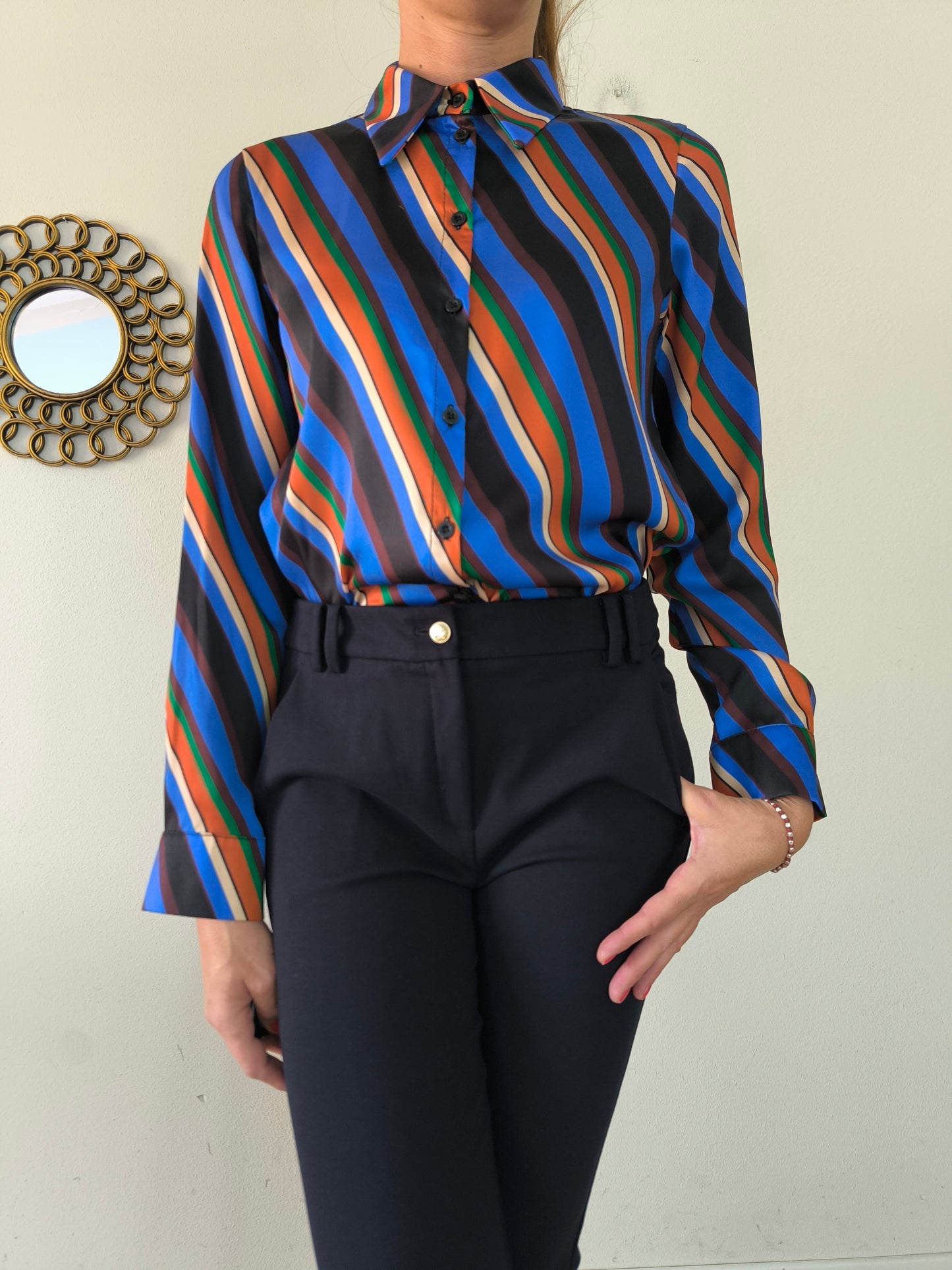 Camicetta in satin blu a righe Nuna Lie tg S