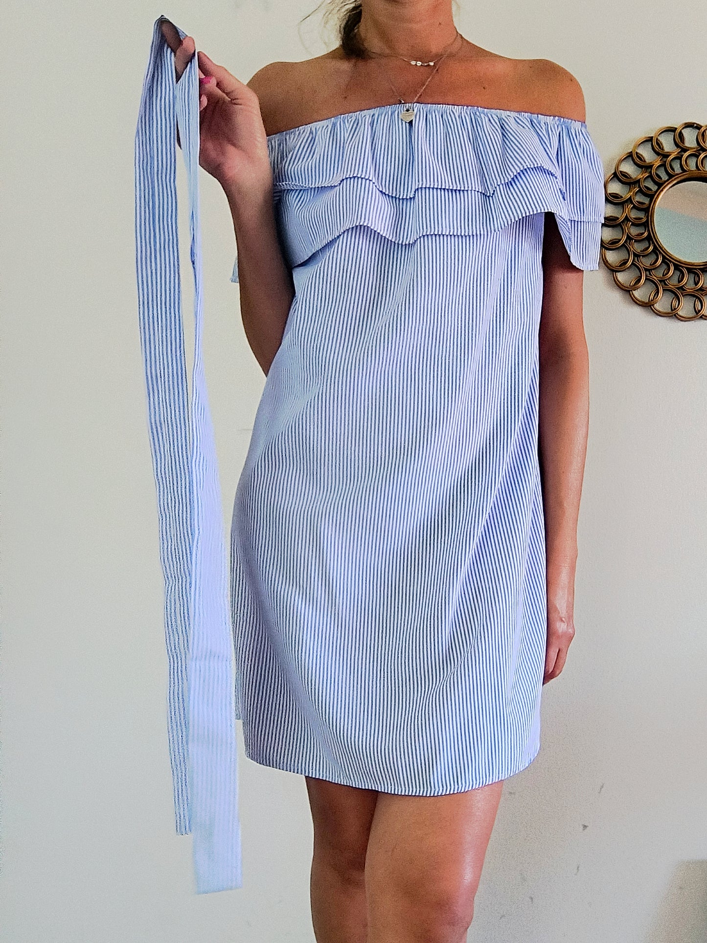 Abito estivo in cotone a righe bianco/blu