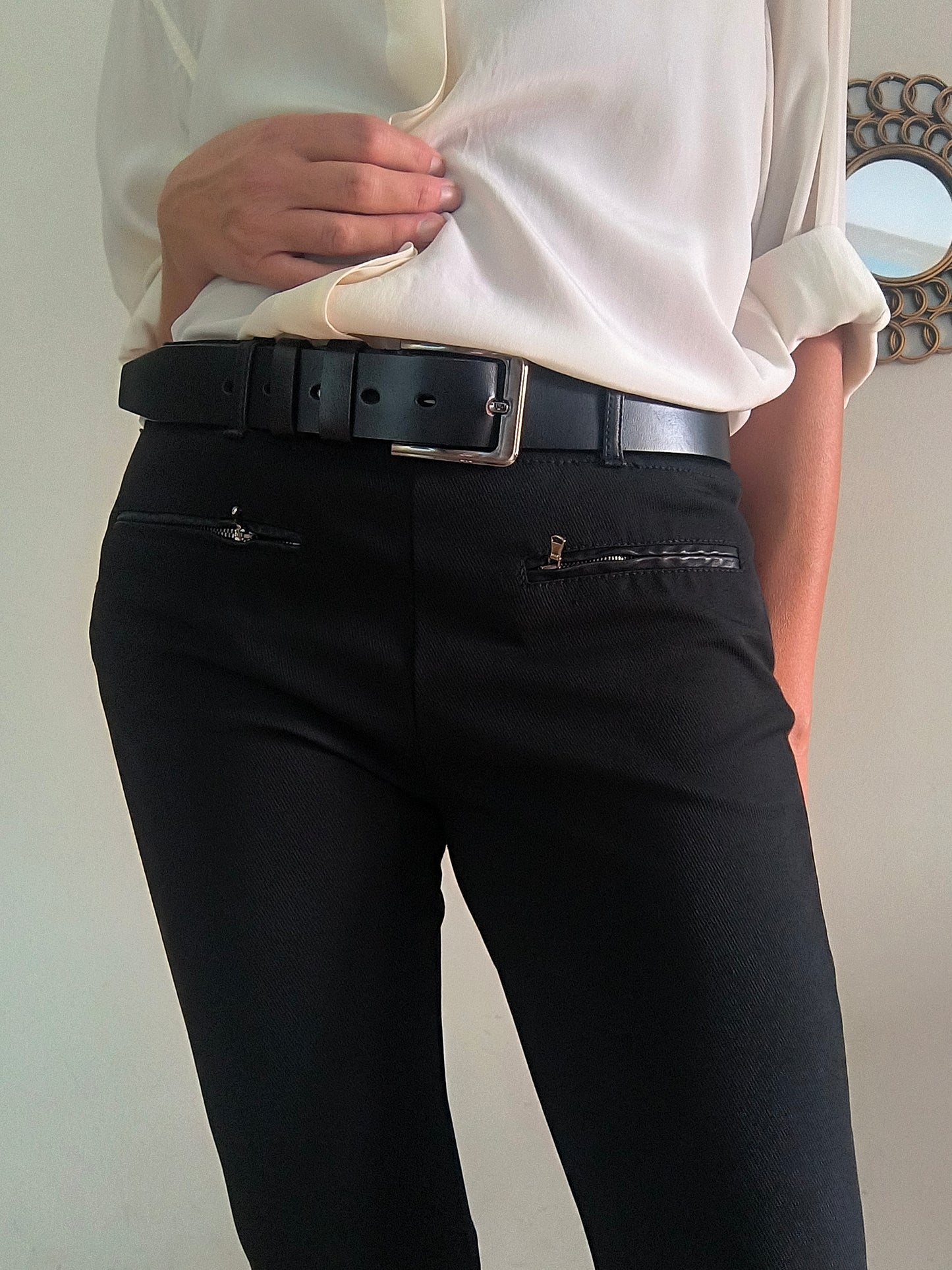Pantalone aderente nero PennyBlack con inserti in pelle tg 44