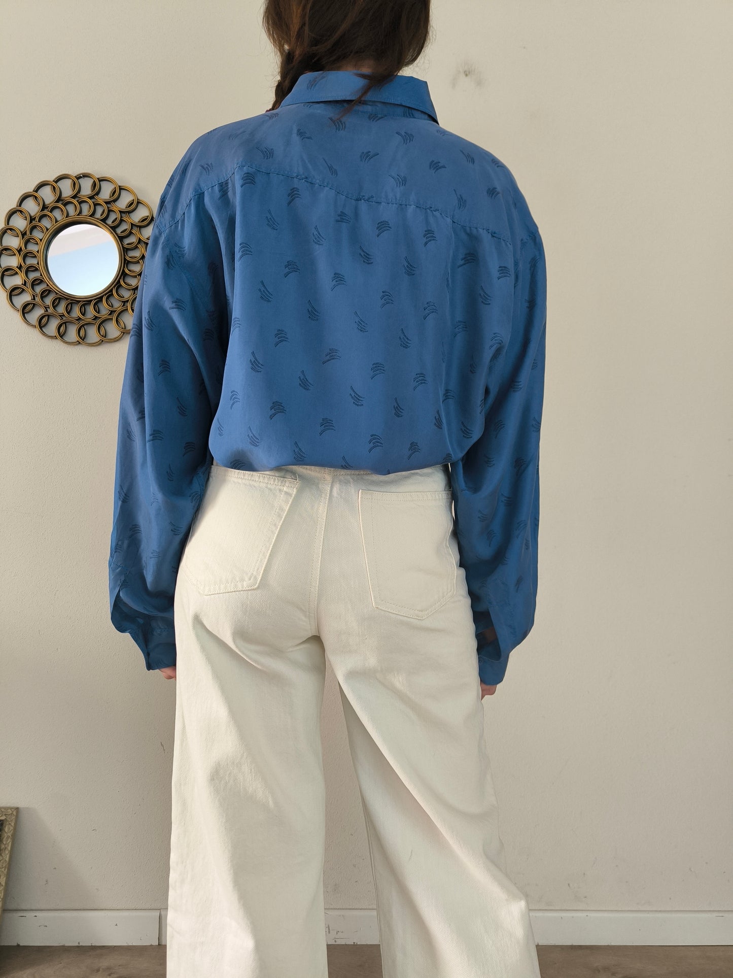 Papillon, camicia pura seta vintage blu