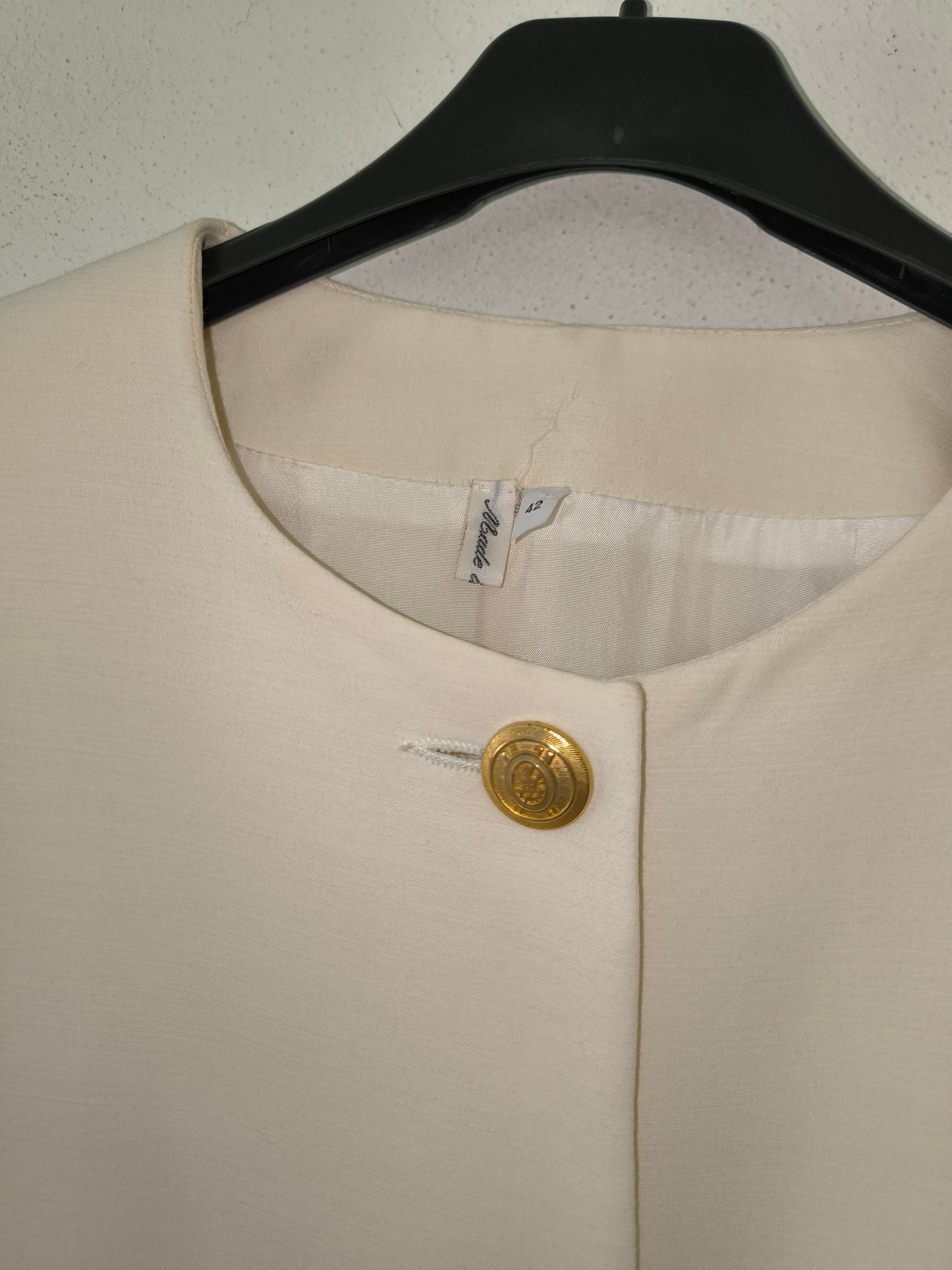 Completo blazer gonna in lana panna/blu, tg 42