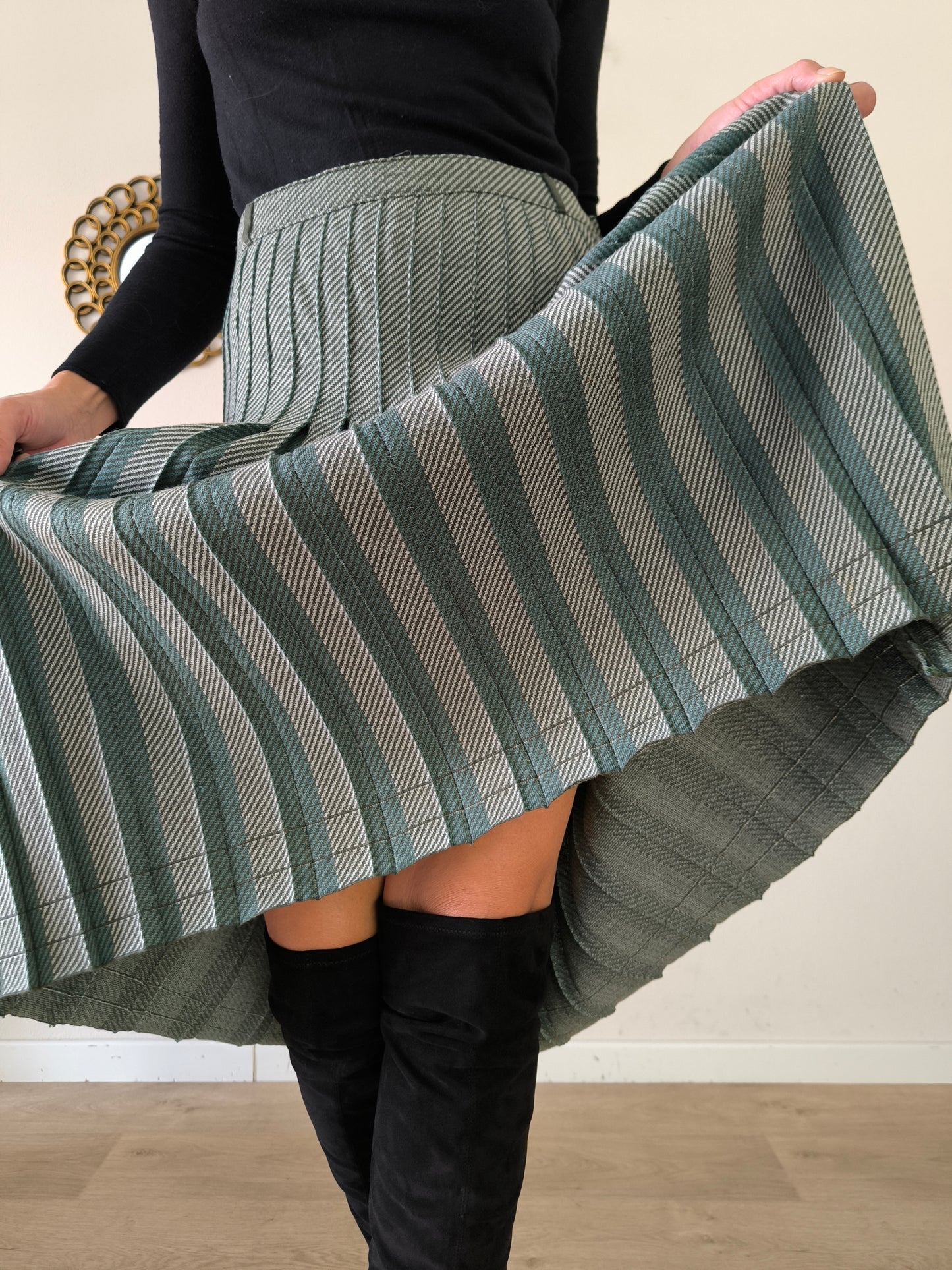 Gonna vintage pura lana a pieghe grigio/verde tg M/L