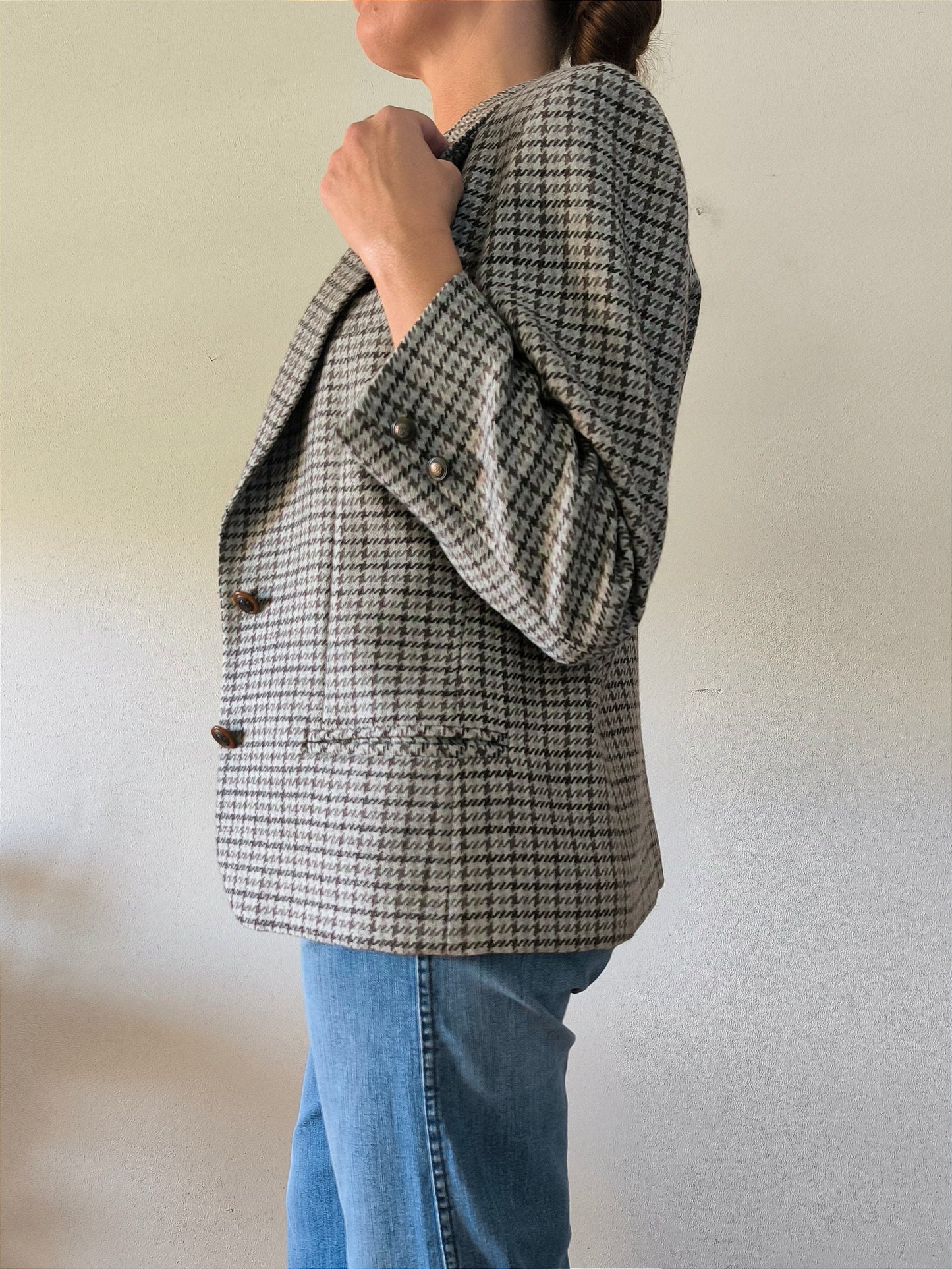Blazer pura lana vergine piedi poule grigio/marrone tg M