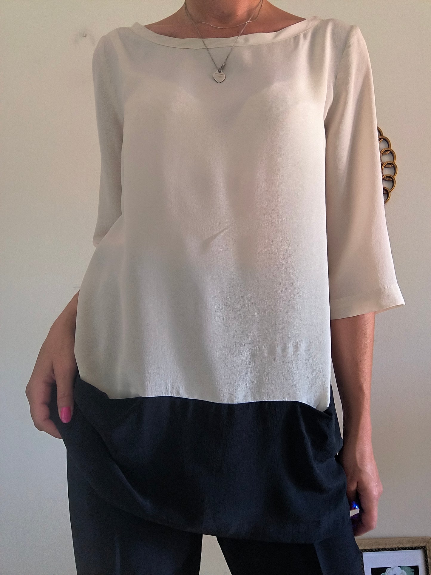 Blusa pura seta nude/nero