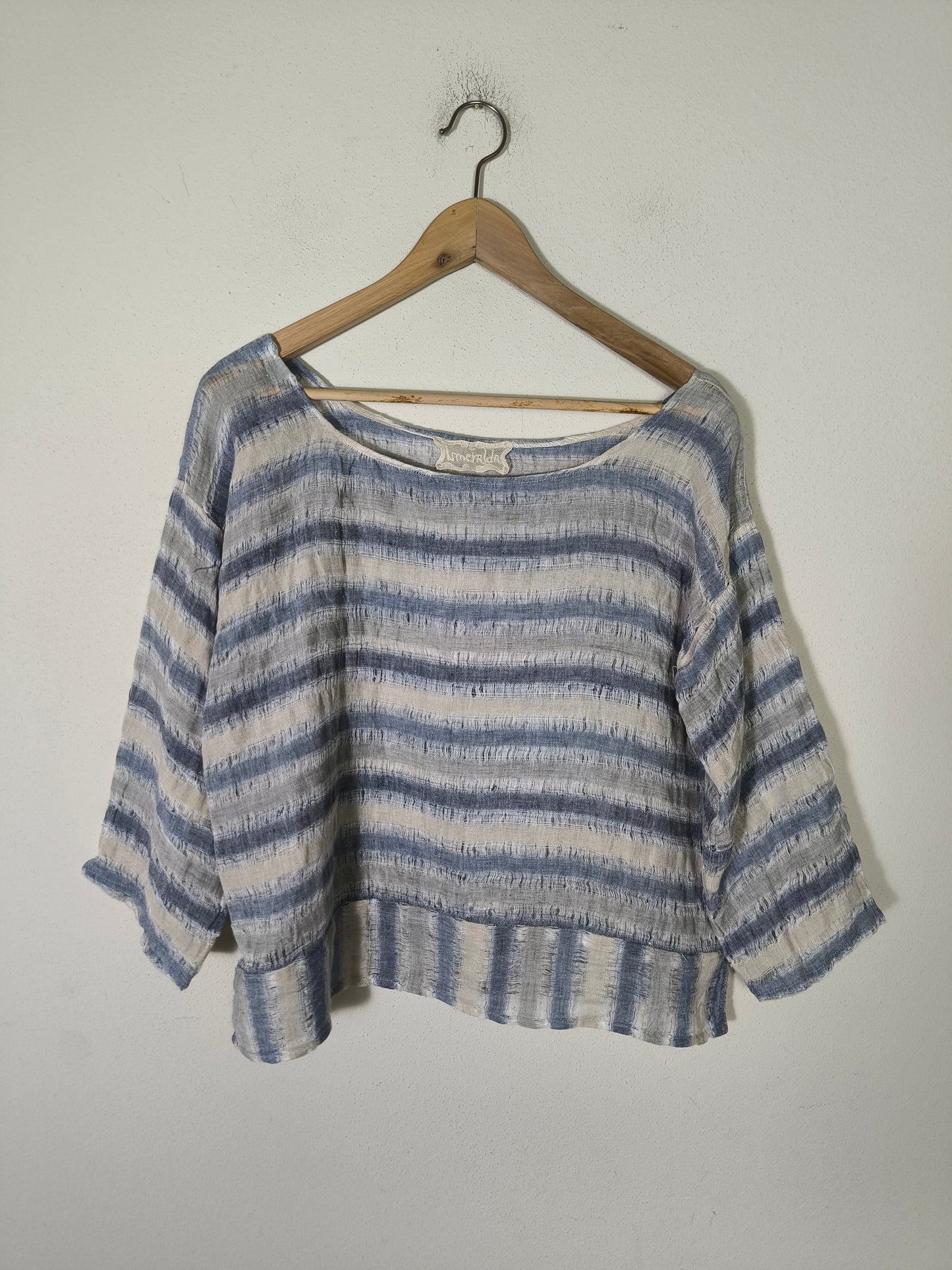 Blusa in lino a righe bianco/azzurro