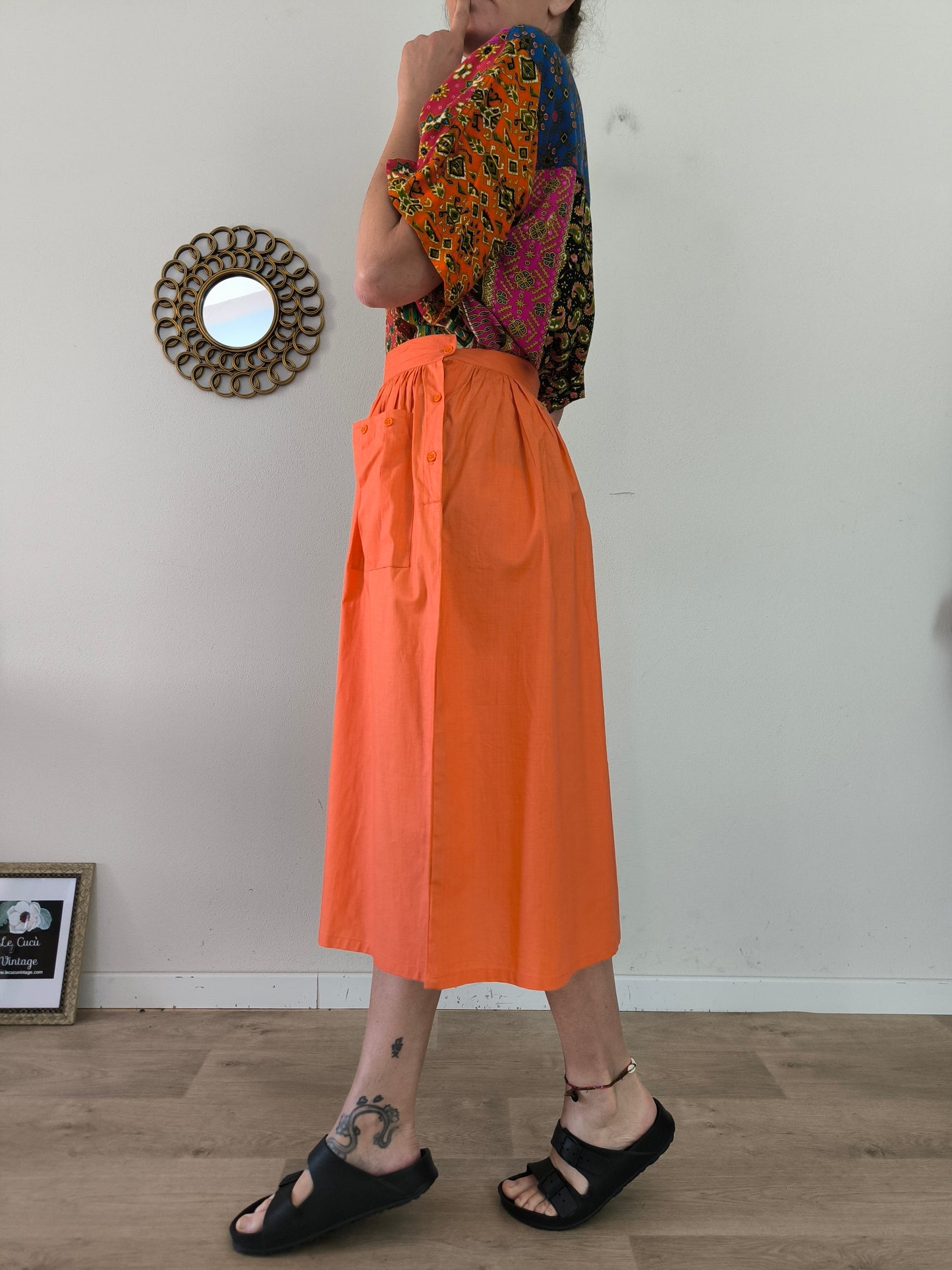 Gonna vintage in cotone arancione