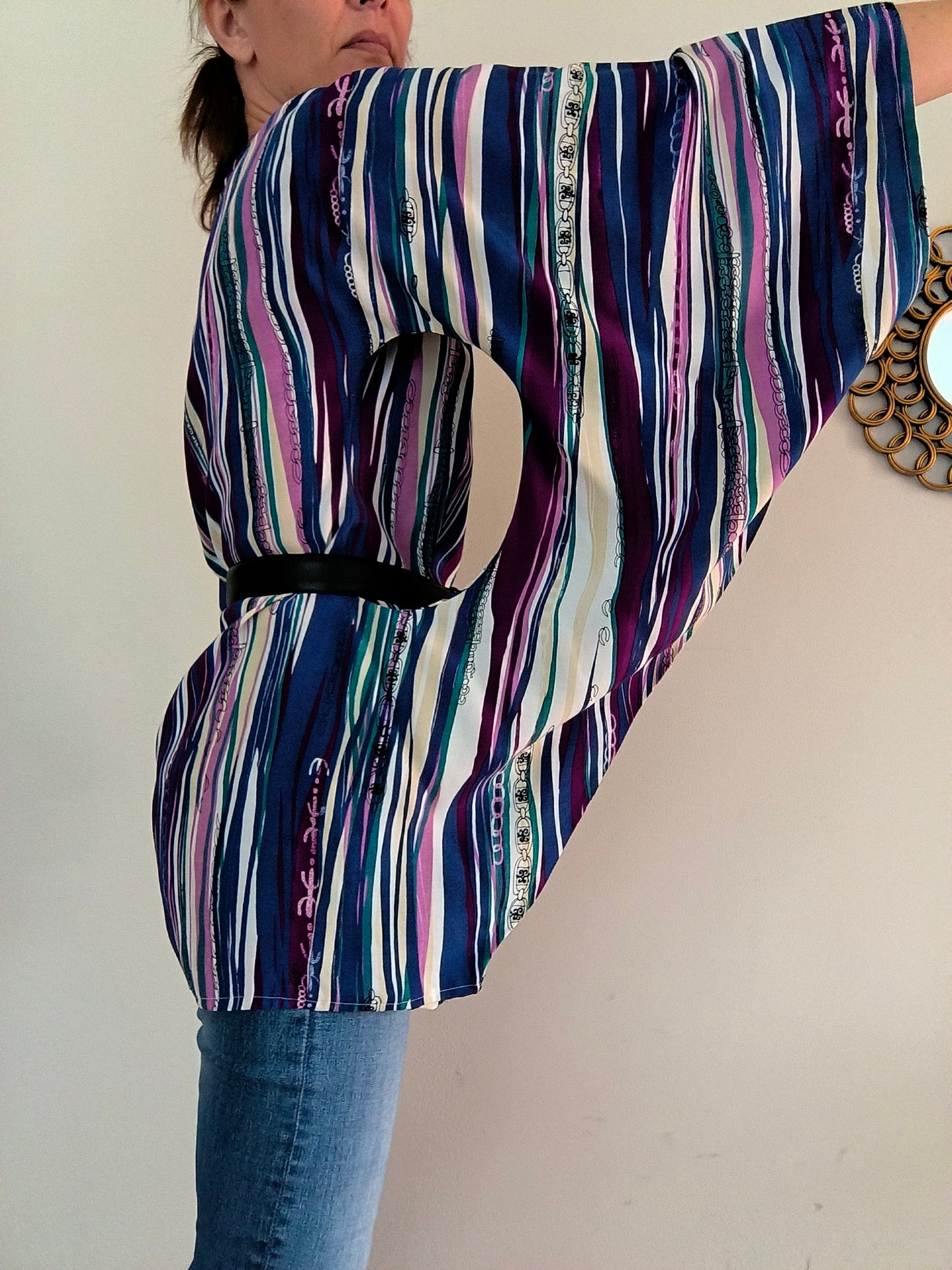 Blusa sartoriale fantasia tessuto anni 70, taglia unica