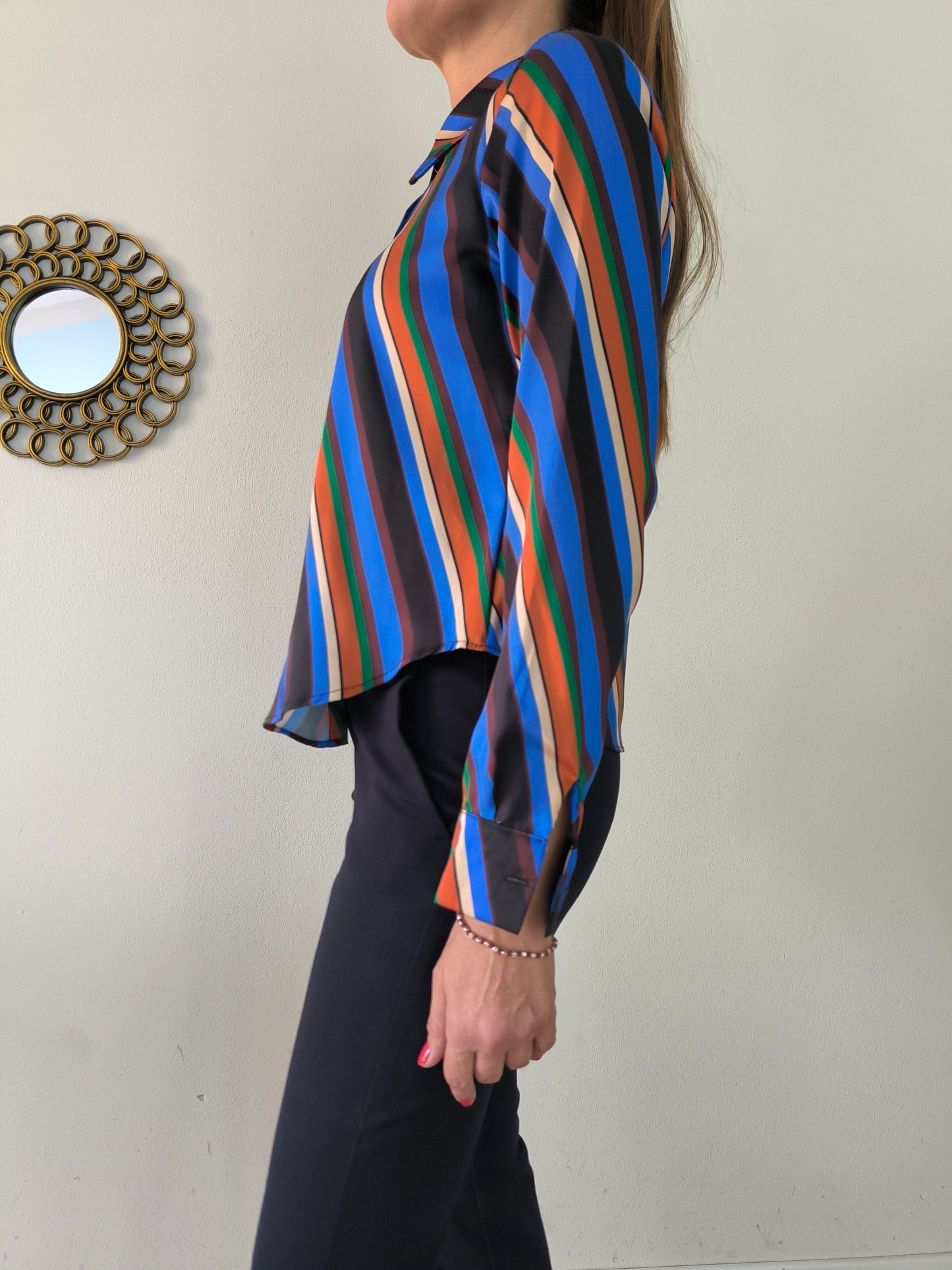 Camicetta in satin blu a righe Nuna Lie tg S