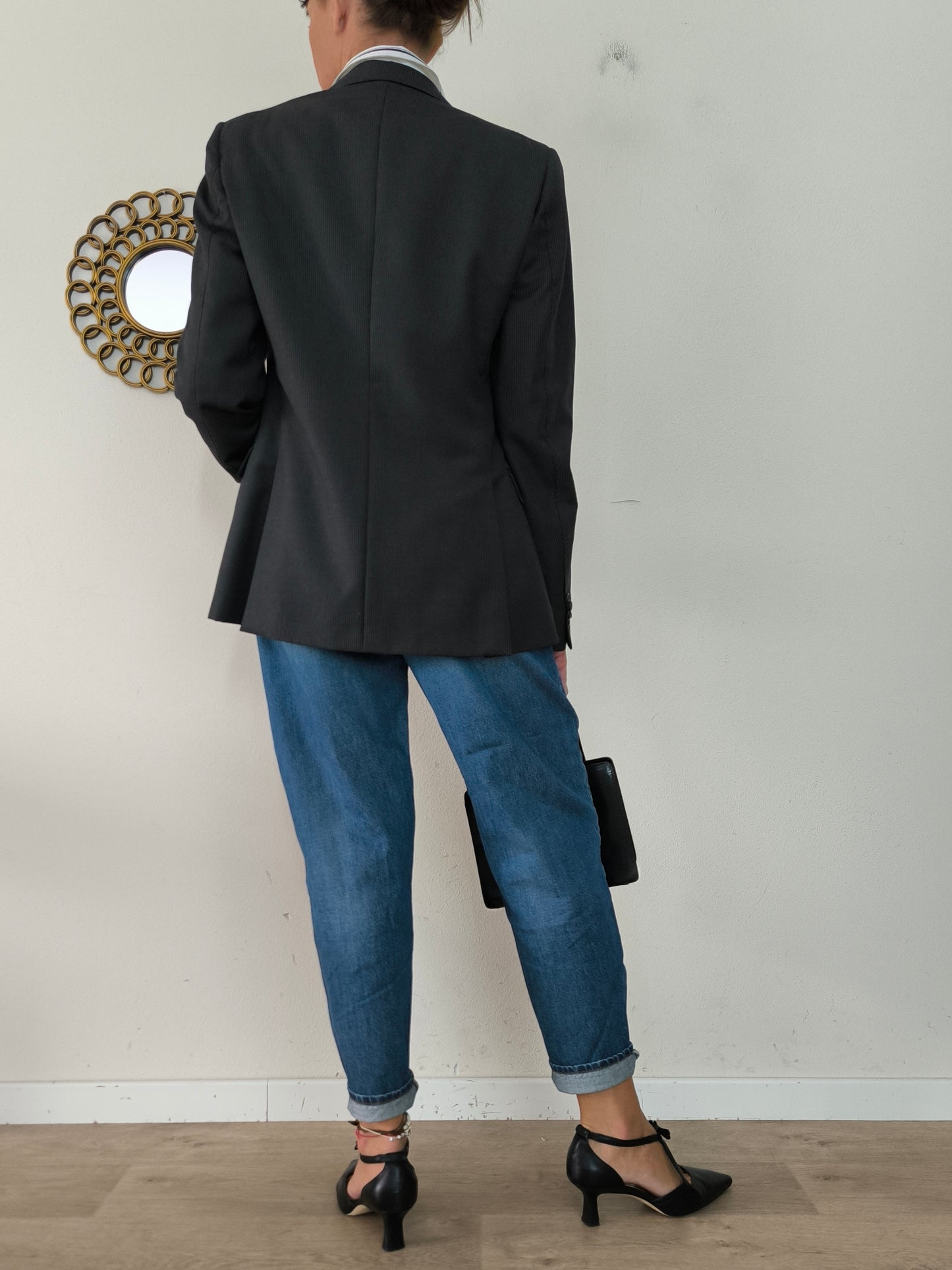Blazer Abital Super 100's merino nero gessatino