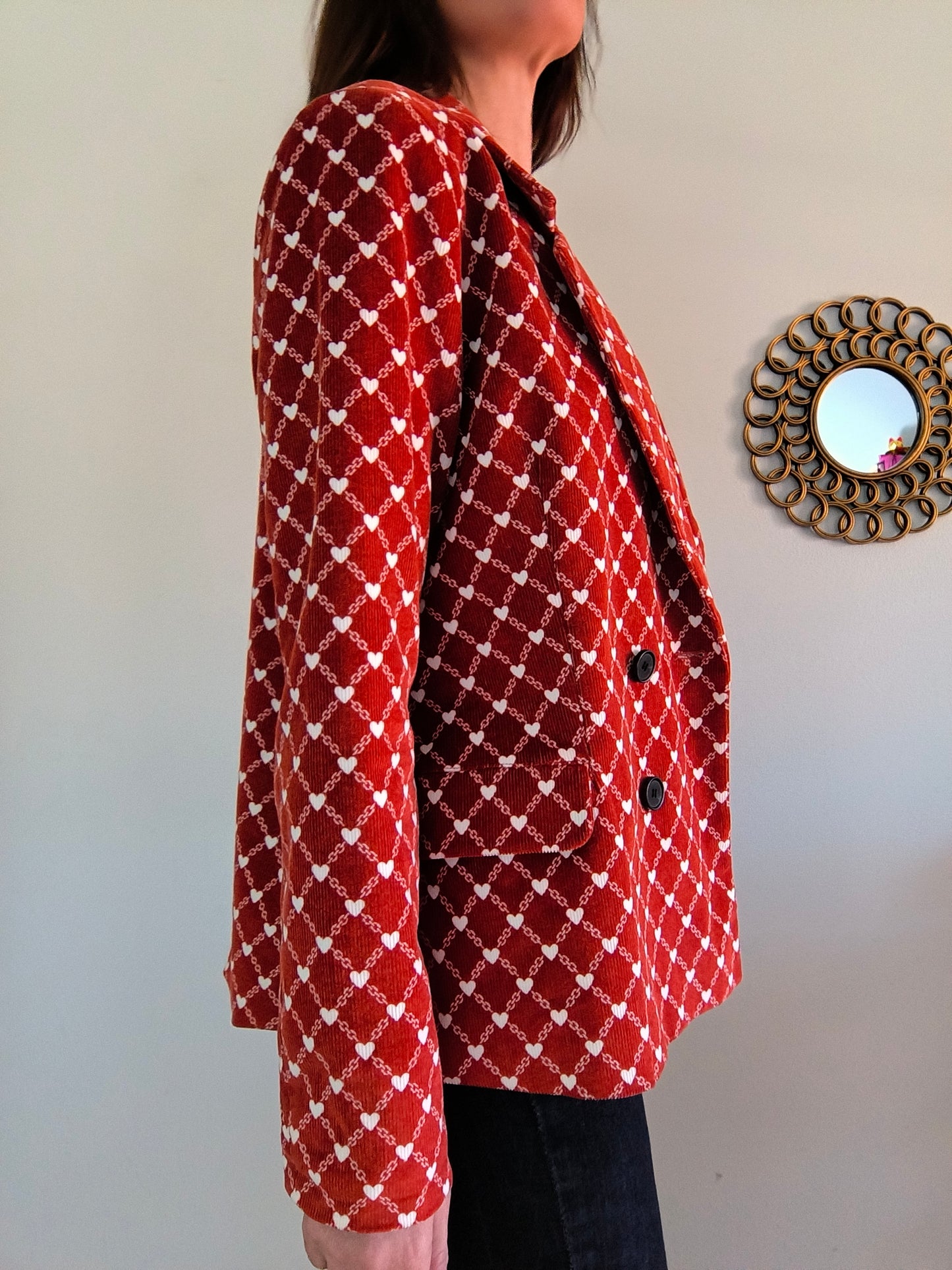 Blazer mattone in velluto a coste con cuoricini Tg L