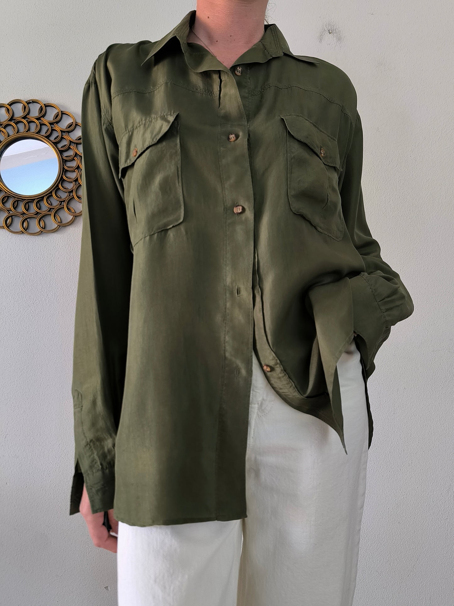 Camicia pura seta kaki