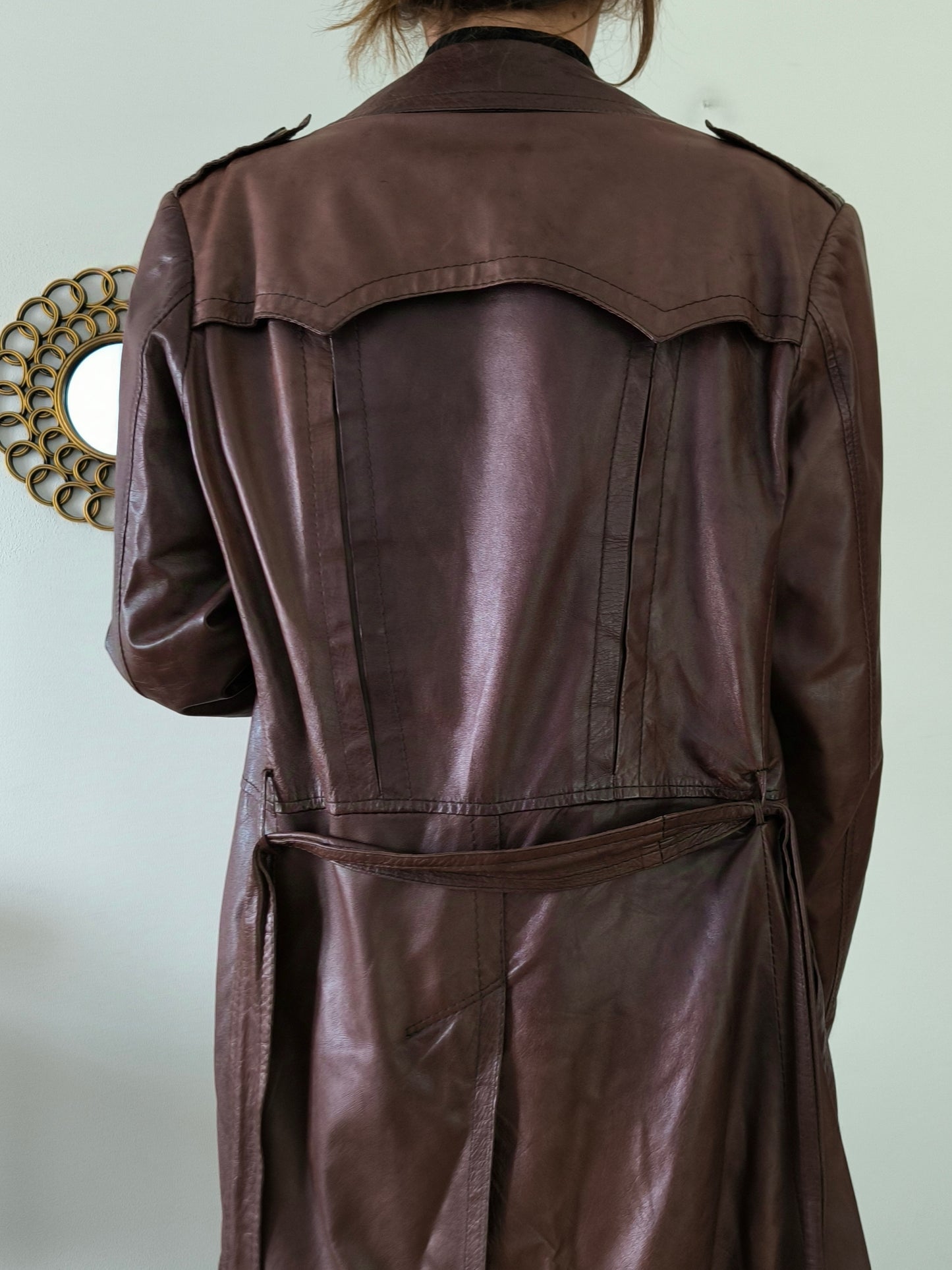 Cappotto/trench unisex in pelle anni 70 tg XL