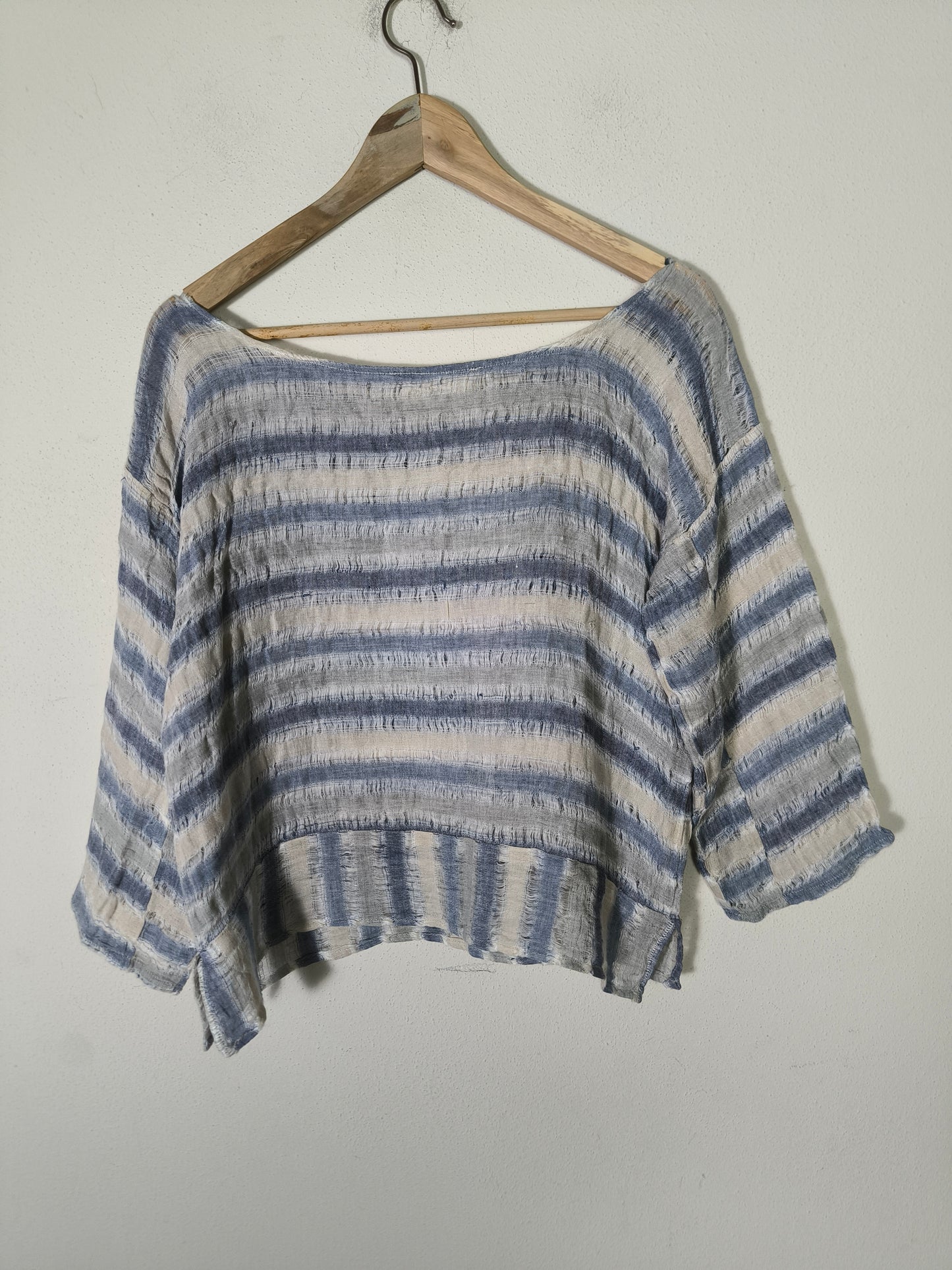 Blusa in lino a righe bianco/azzurro