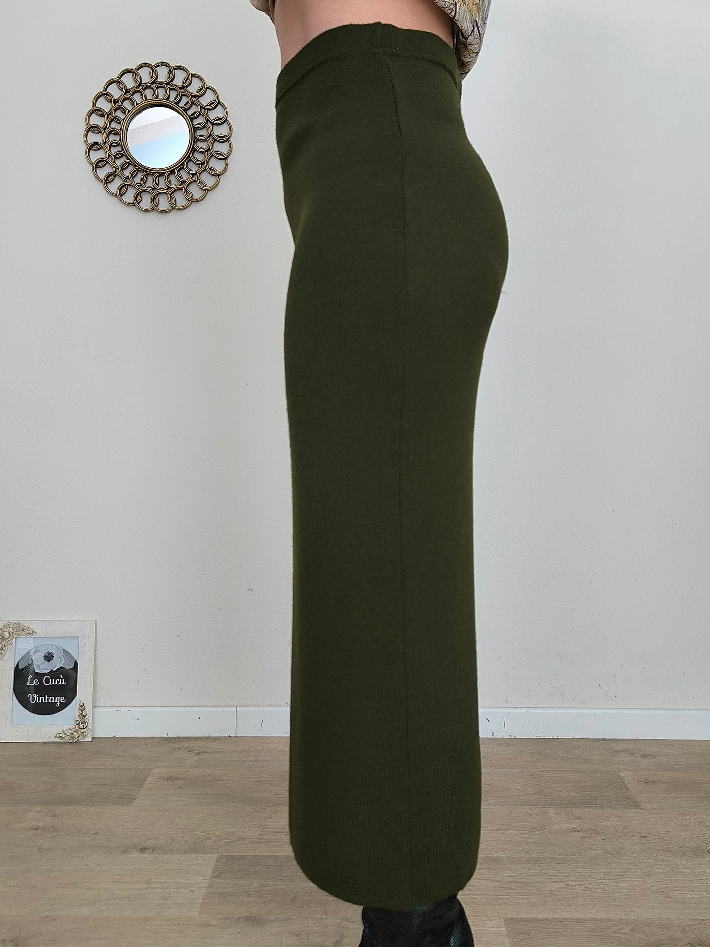 Gonna vintage pura lana verde scuro