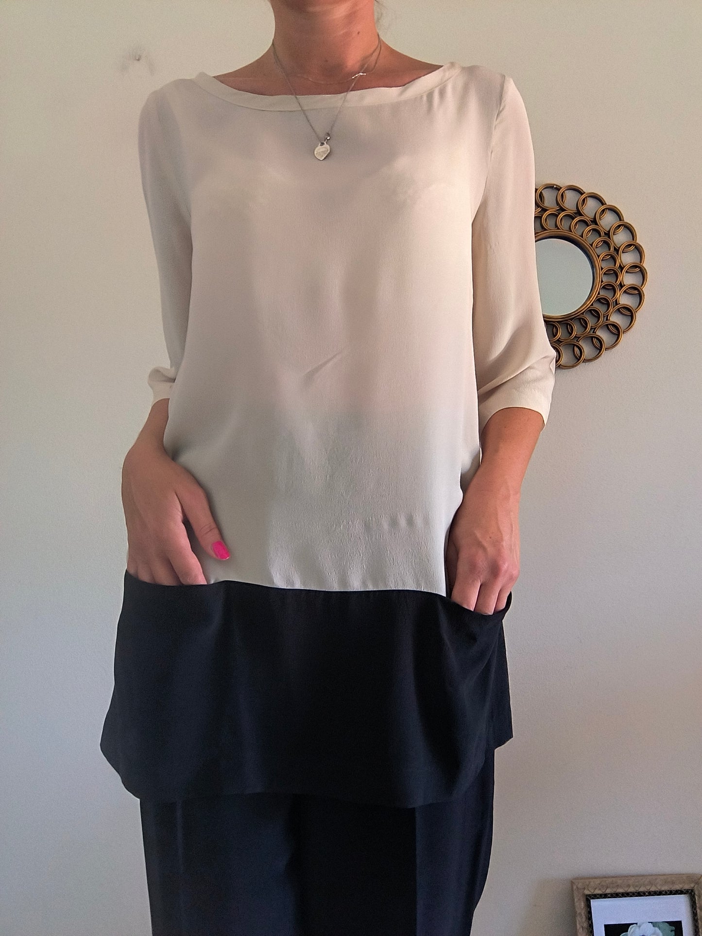 Blusa pura seta nude/nero