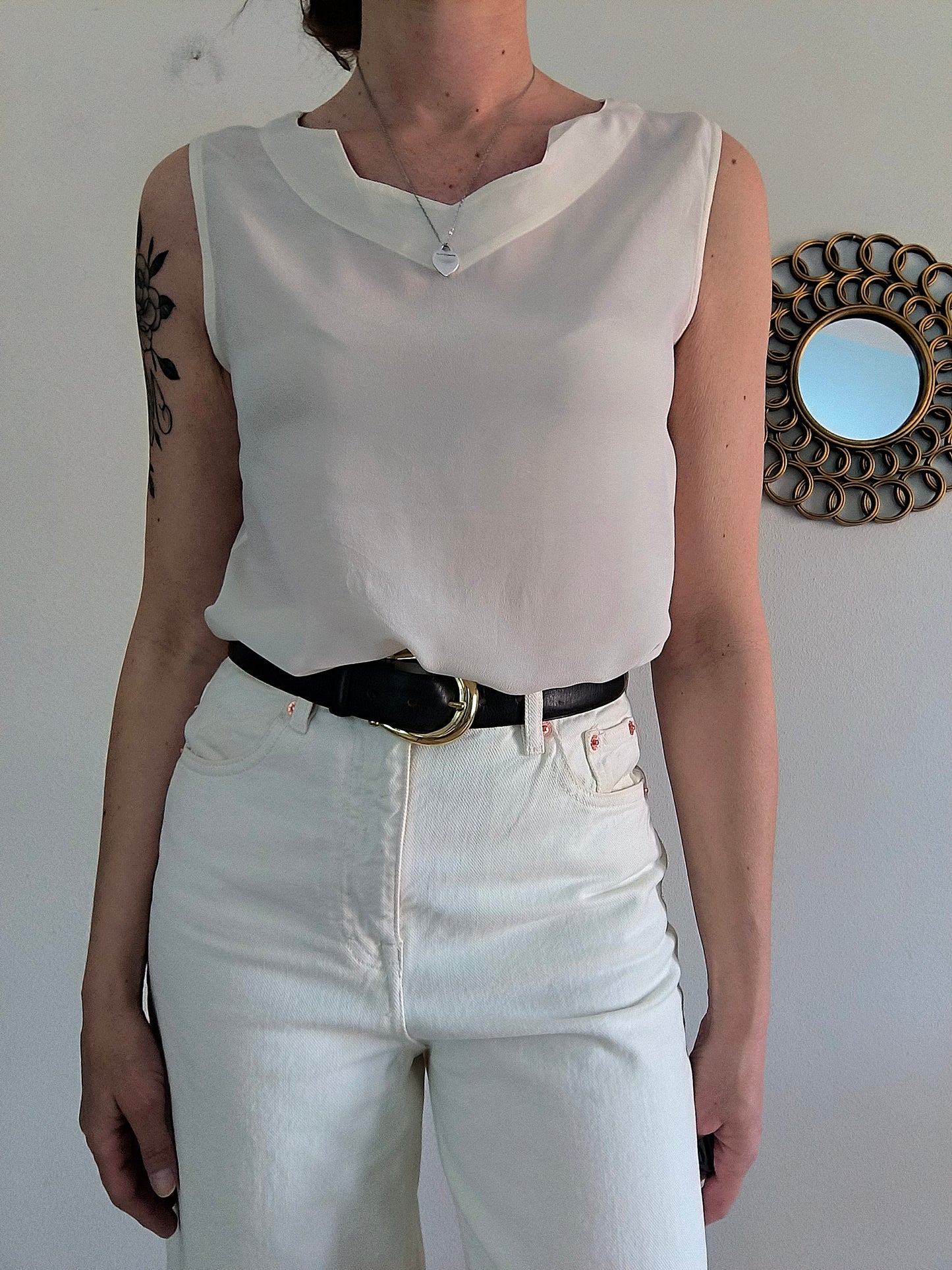 Blusa sartoriale in seta panna tg S/M